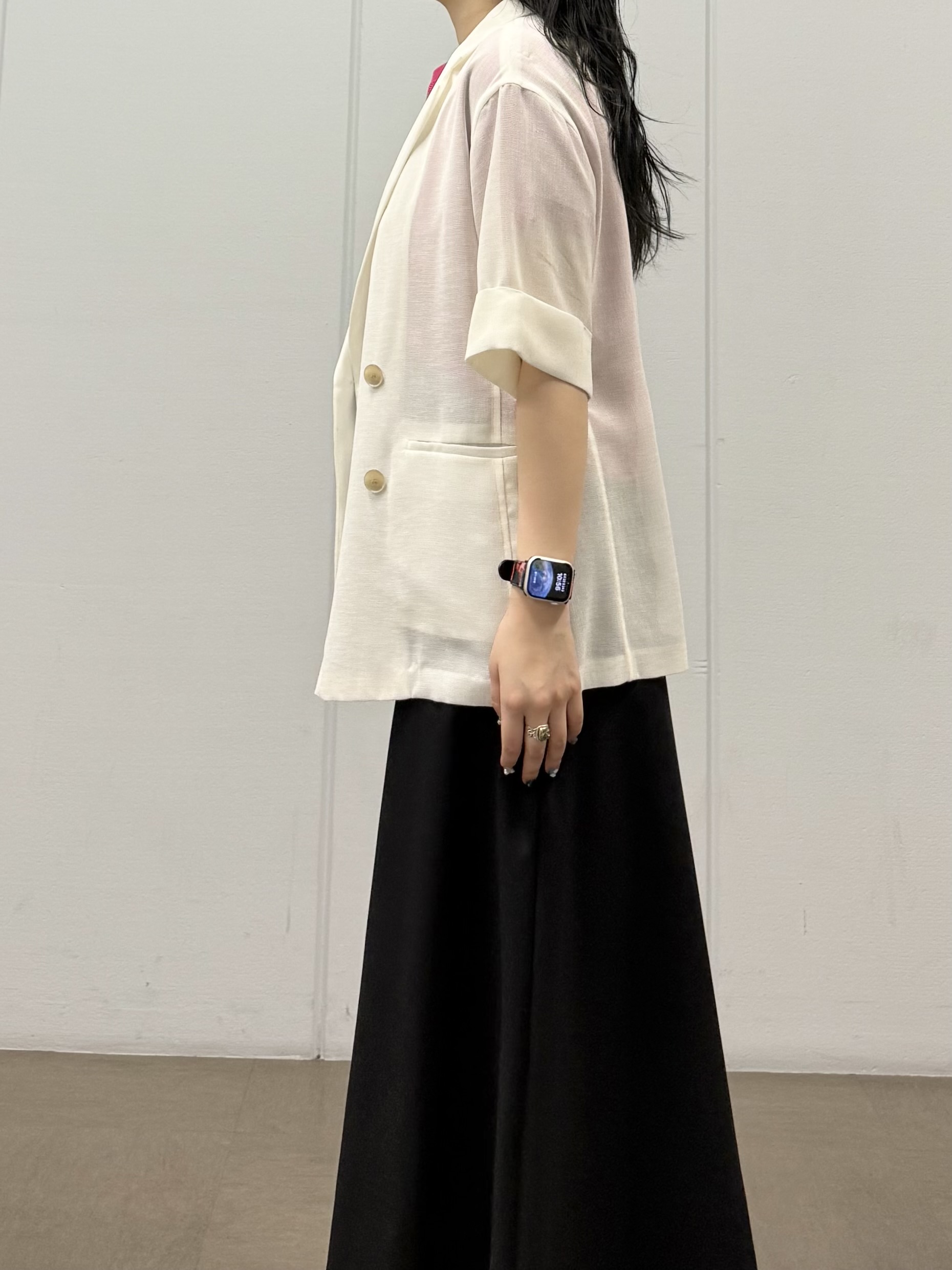 mizukiさんの「INDIVI｜【洗える／メッシュ素材／SETUP可能】半袖シアージャケット」を使ったコーディネート