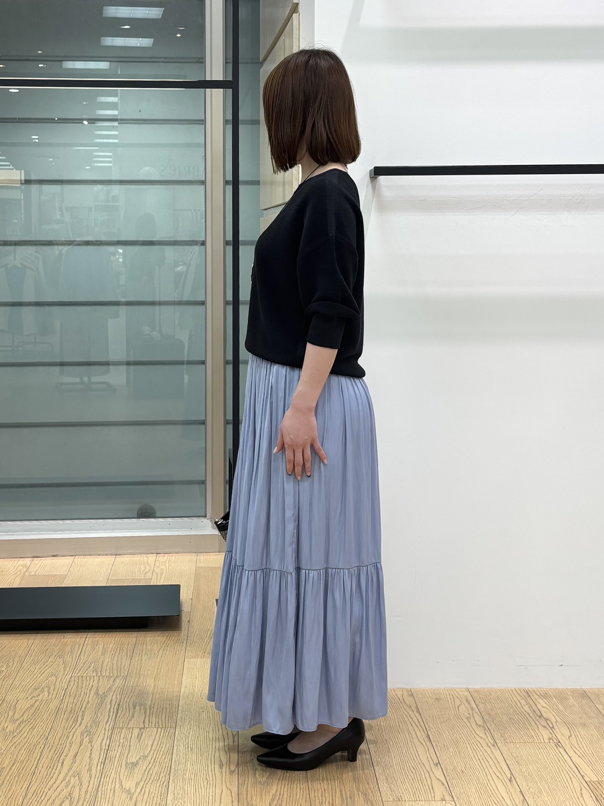 asamiさんの「INDIVI｜【洗える／ドライタッチ／和紙混】ガーター編みニット」を使ったコーディネート