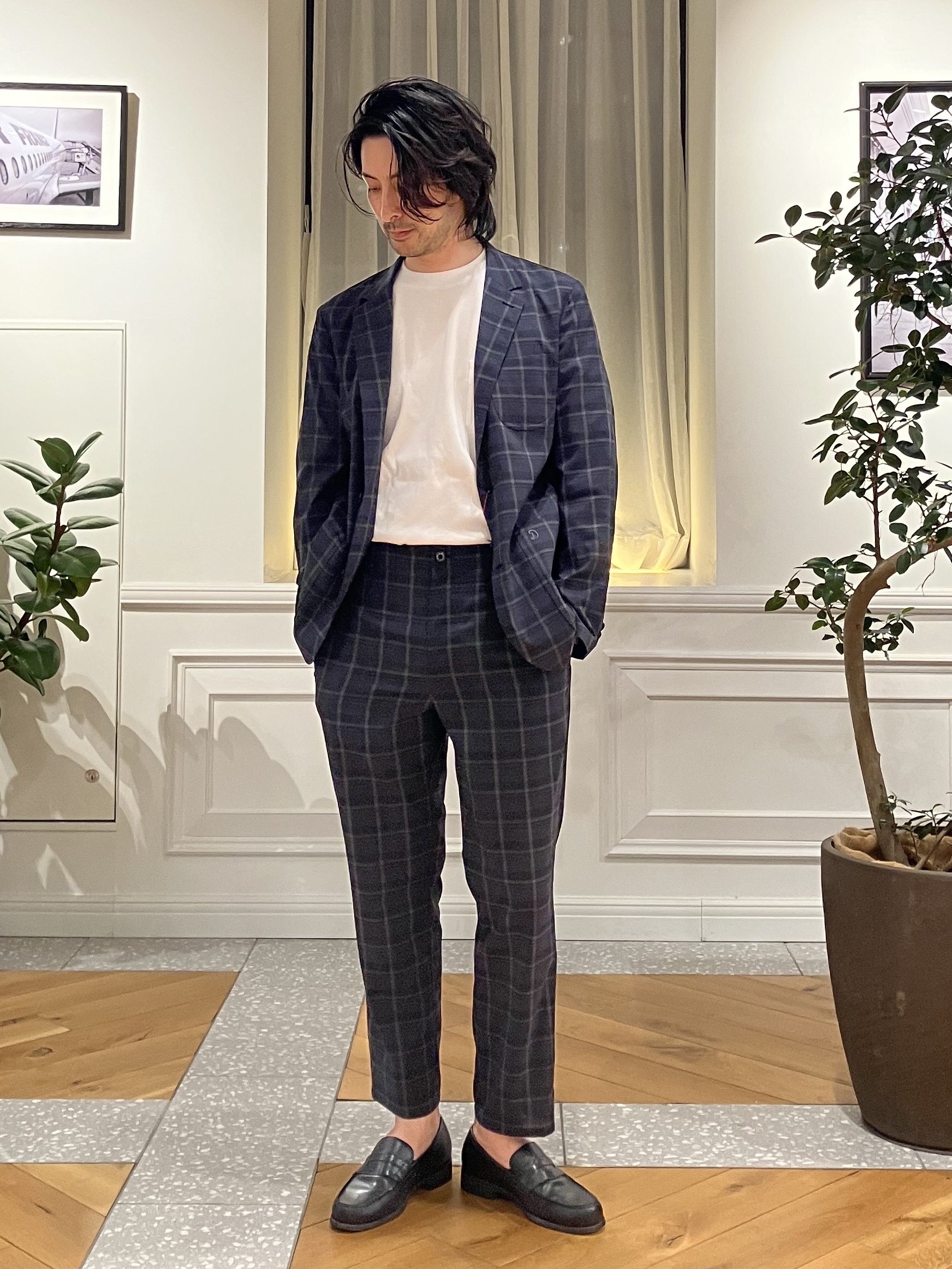 junyaさんの「DRESSTERIOR｜【セットアップ可/ウォッシャブル/高通気性】DotAir チェックジャケット」を使ったコーディネート