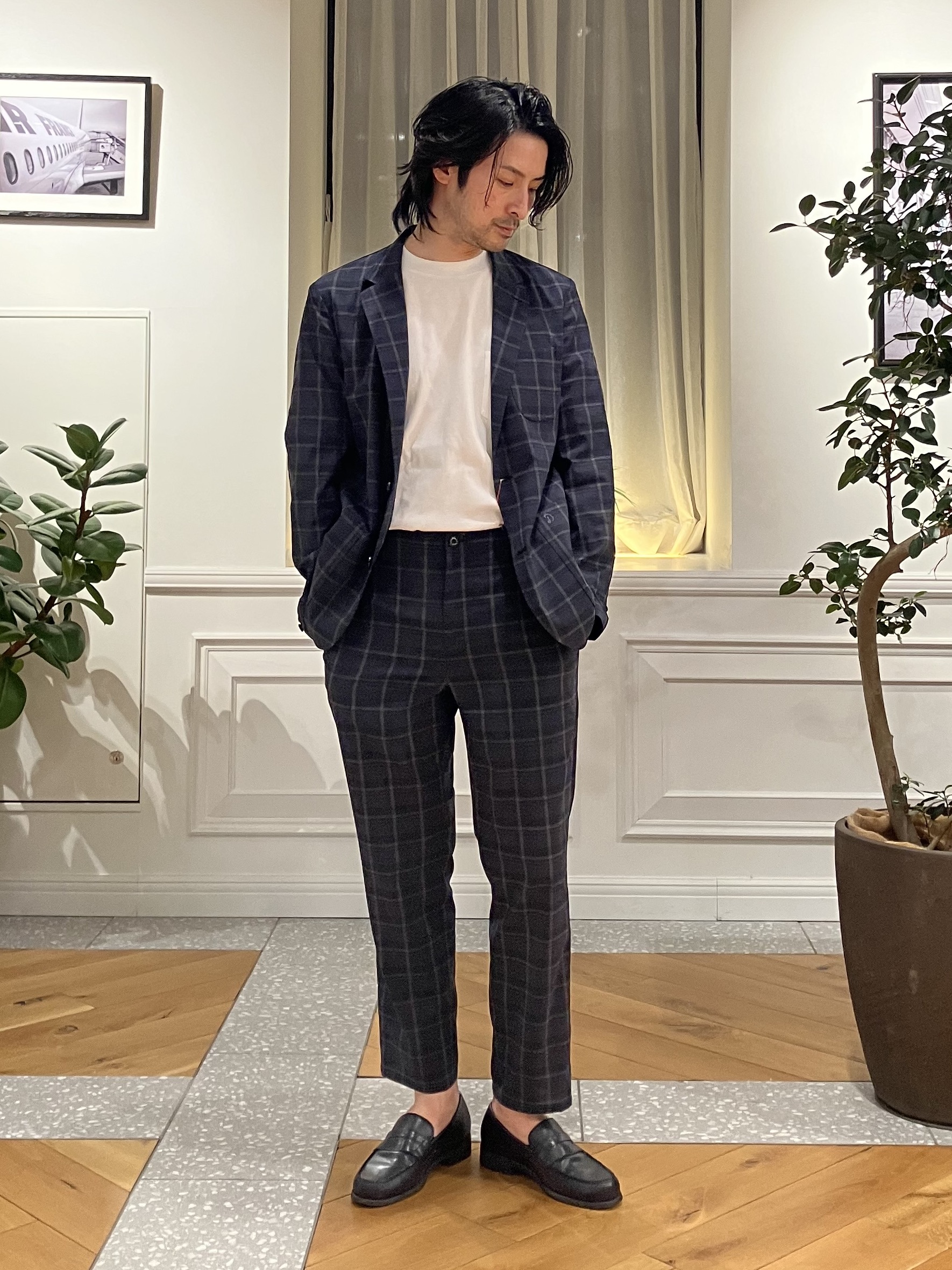 junyaさんの「DRESSTERIOR｜【セットアップ可/ウォッシャブル/高通気性】DotAir チェックジャケット」を使ったコーディネート