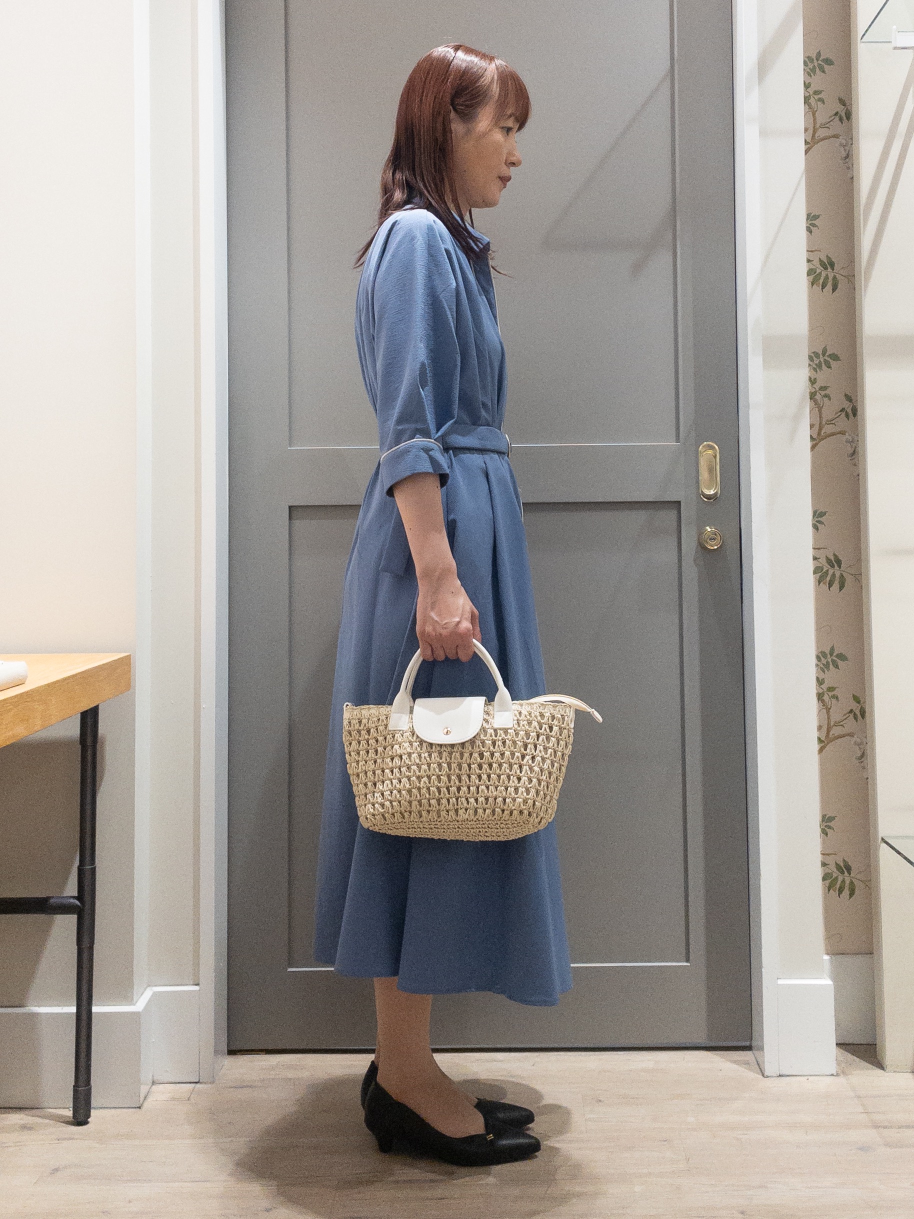 おみつさんの「grove｜【貴島明日香さん着用・美シルエット】ウエストタック配色ワンピース」を使ったコーディネート