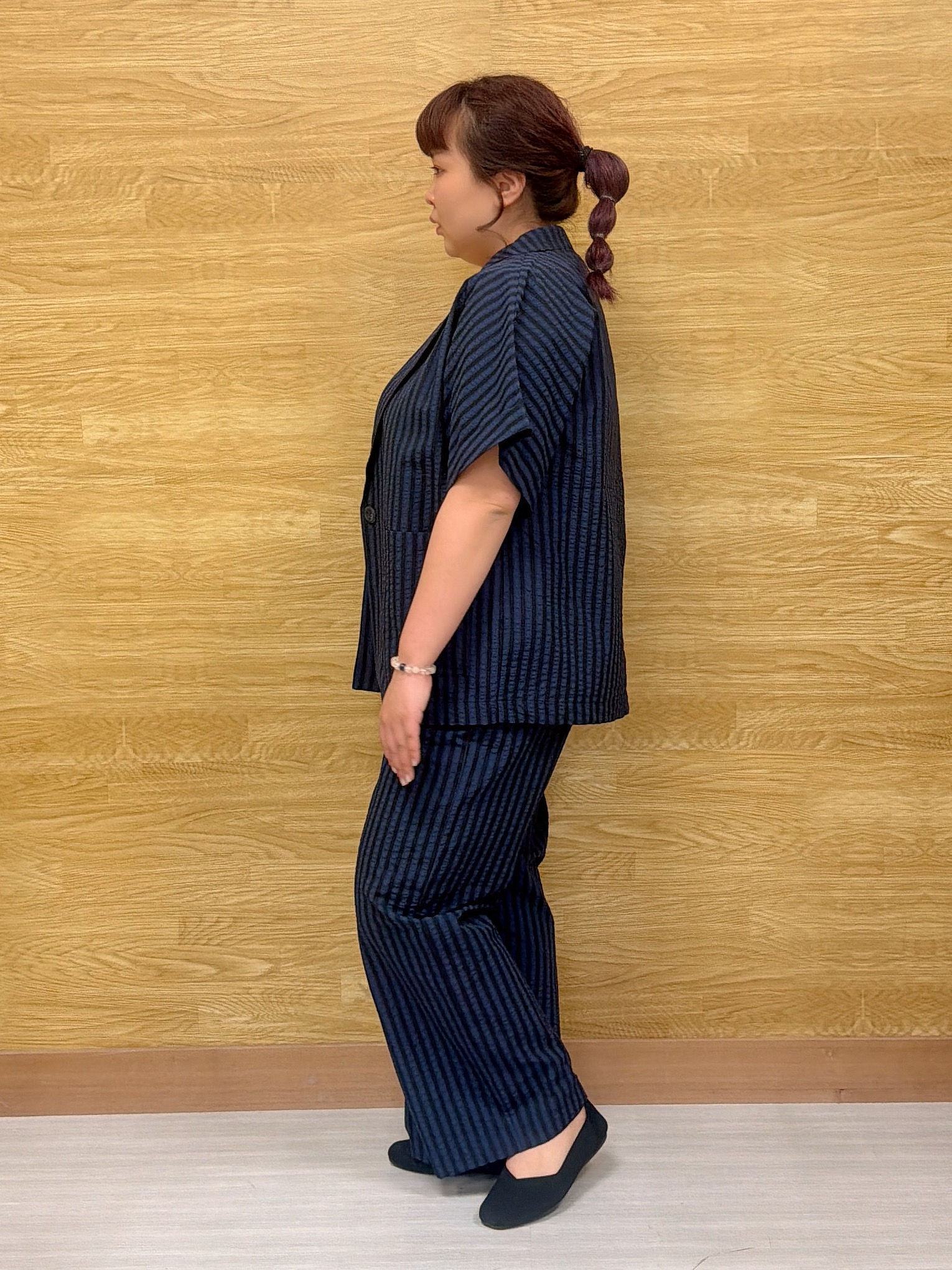 ぁむさんの「SHOO･LA･RUE｜【ひんやり/吸水速乾/セットアップ可】羽織るだけで主役になる サッカーストライプシャツジャケット」を使ったコーディネート