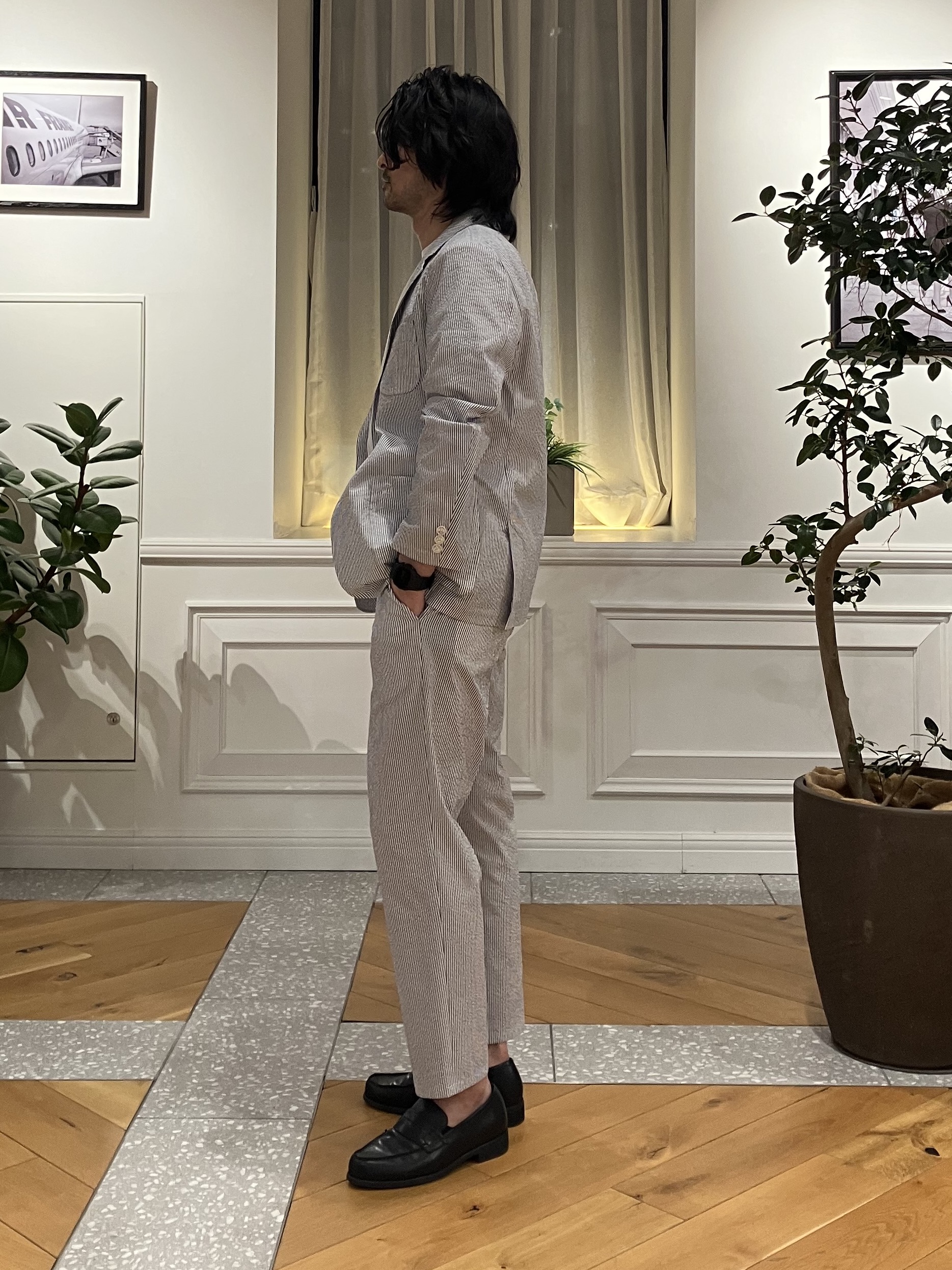 junyaさんの「DRESSTERIOR｜【吸湿速乾/セットアップ可/ウォッシャブル】COOLMAX シアサッカー サマージャケット」を使ったコーディネート