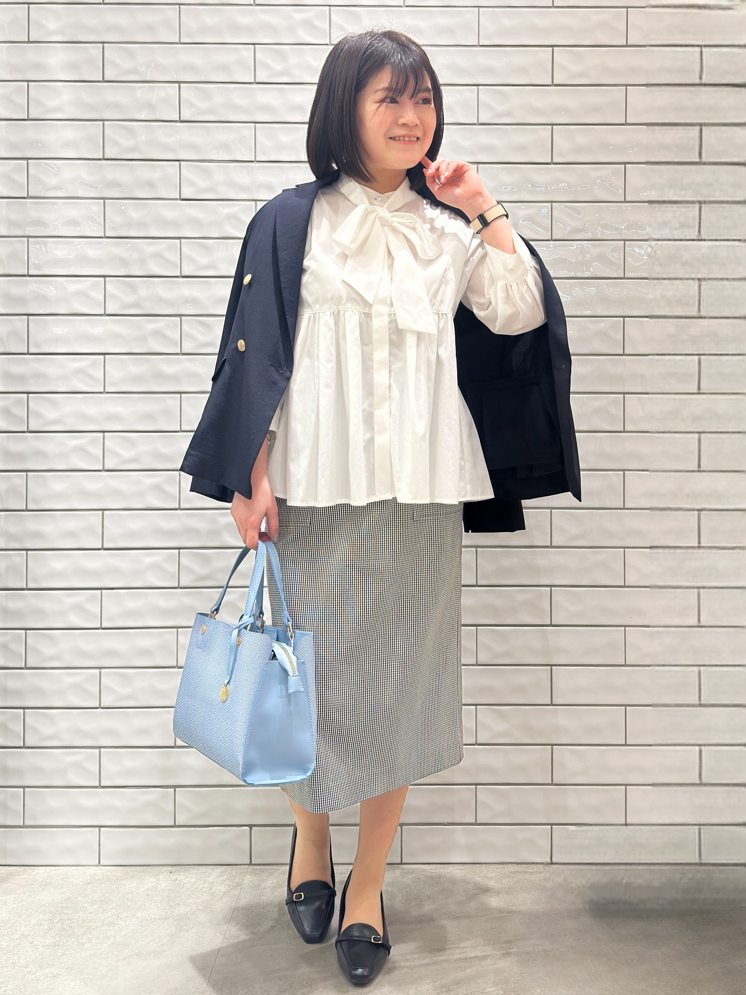 Minさんの「OPAQUE.CLIP｜《再入荷》ダブルブレストテーラードジャケット【接触冷感／吸水速乾／イージーアイロン／防シワ／洗濯機O」を使ったコーディネート
