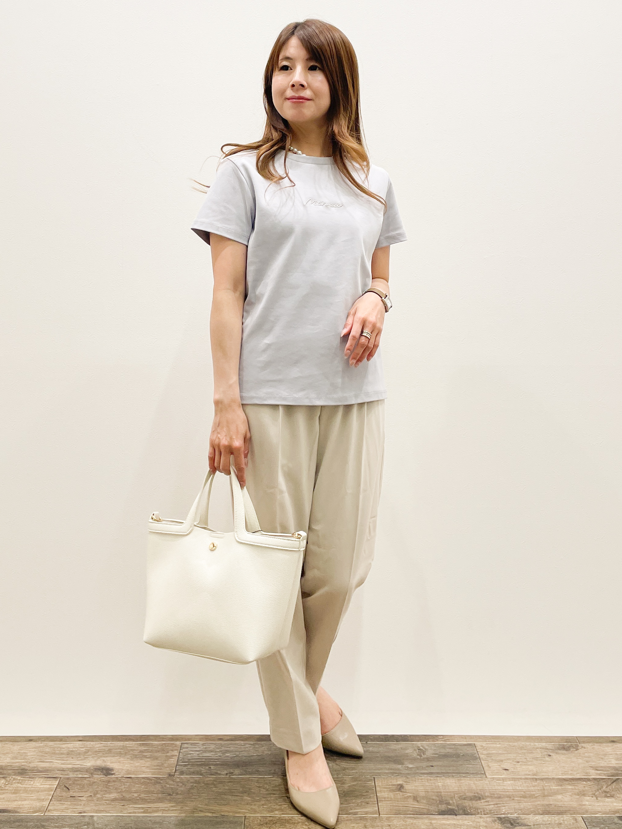 Asukaさんの「OPAQUE.CLIP｜【UVケア／接触冷感】フロントロゴ刺繍Tシャツ《洗濯機OK／S-3L／7col》」を使ったコーディネート