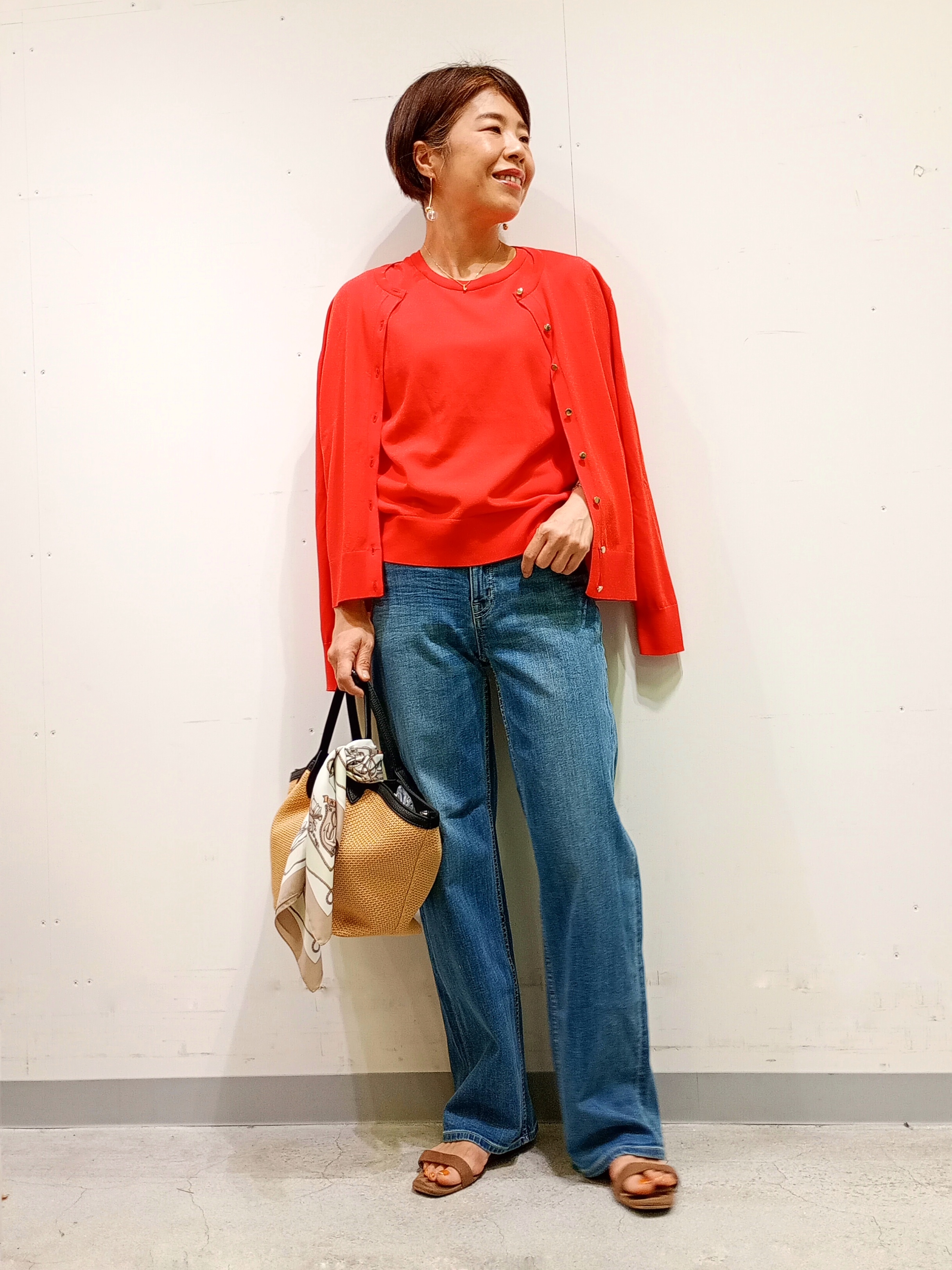 Kさんの「INDIVI｜【UVケア/接触冷感／アンサンブル】丸首カーディガン＆袖スリット5分袖ニット」を使ったコーディネート