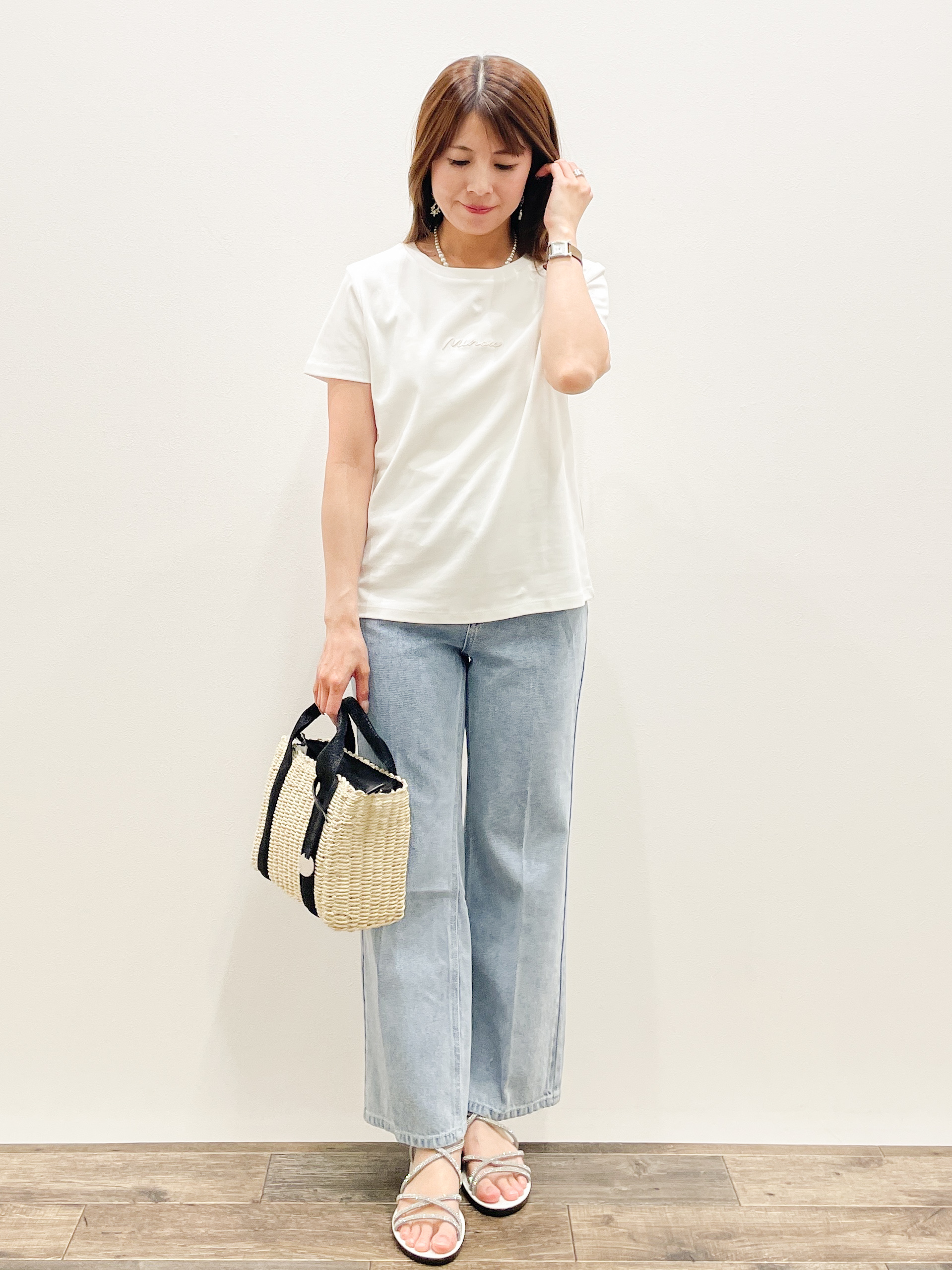 Asukaさんの「OPAQUE.CLIP｜【UVケア／接触冷感】フロントロゴ刺繍Tシャツ《洗濯機OK／S-3L／7col》」を使ったコーディネート