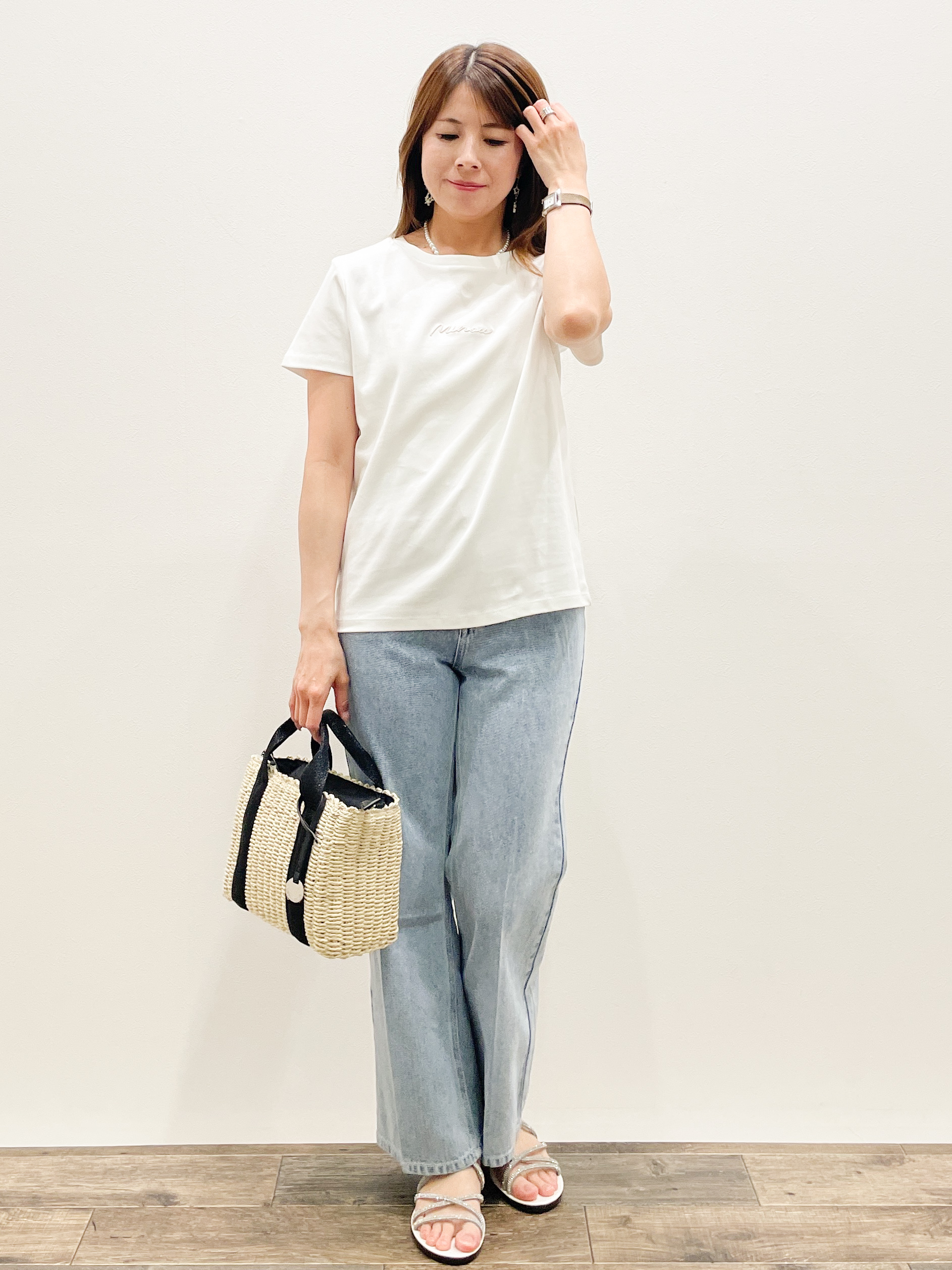 Asukaさんの「OPAQUE.CLIP｜【UVケア／接触冷感】フロントロゴ刺繍Tシャツ《洗濯機OK／S-3L／7col》」を使ったコーディネート