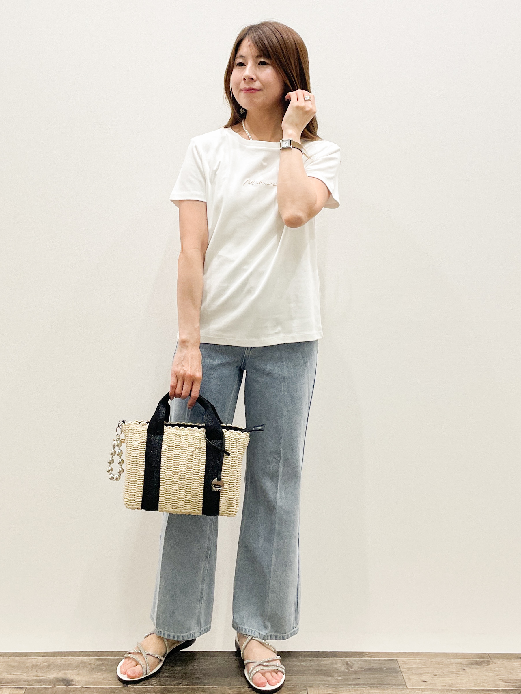 Asukaさんの「OPAQUE.CLIP｜【UVケア／接触冷感】フロントロゴ刺繍Tシャツ《洗濯機OK／S-3L／7col》」を使ったコーディネート