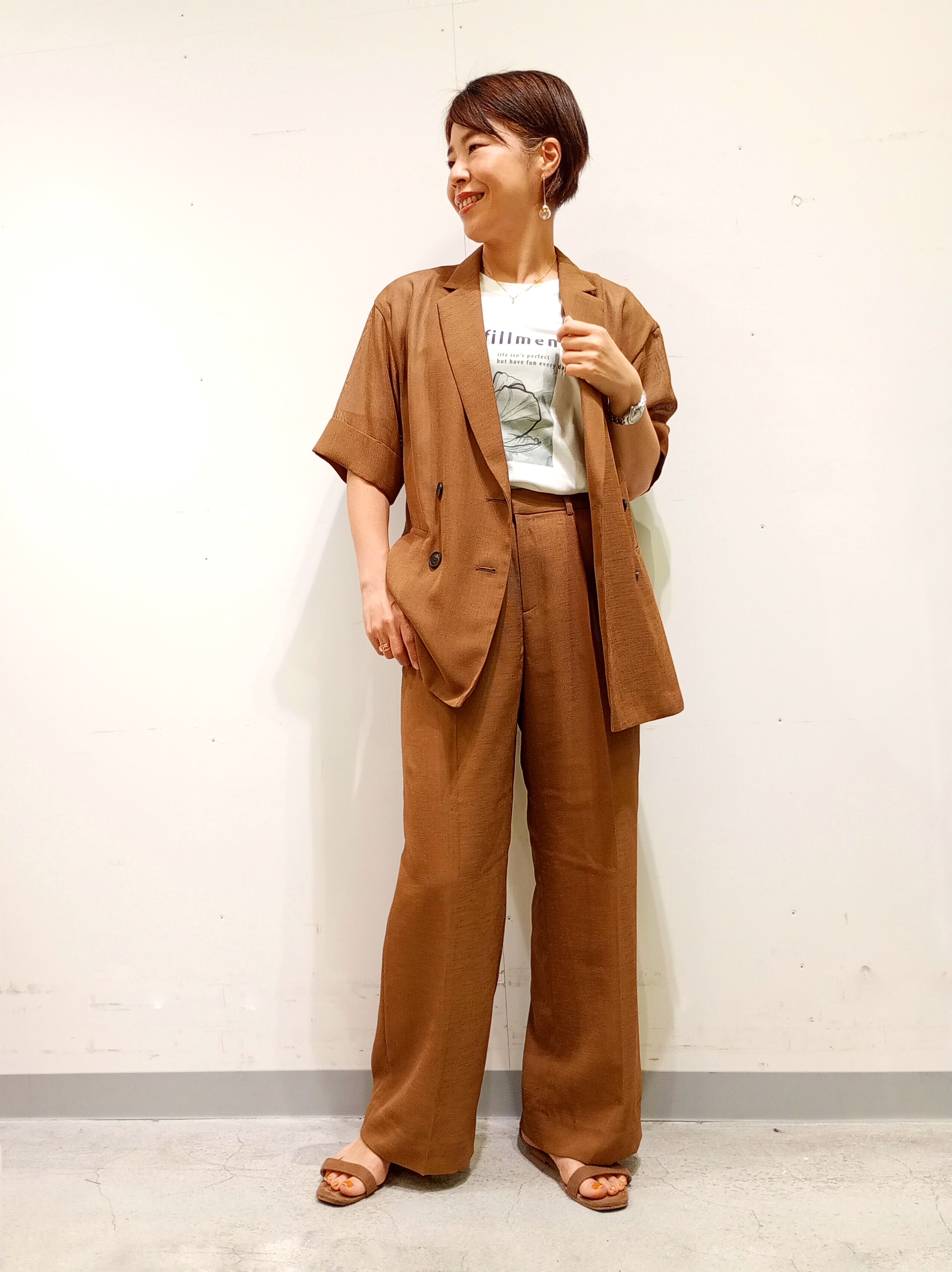 Kさんの「INDIVI｜【洗える／メッシュ素材／SETUP可能】ワイドパンツ」を使ったコーディネート