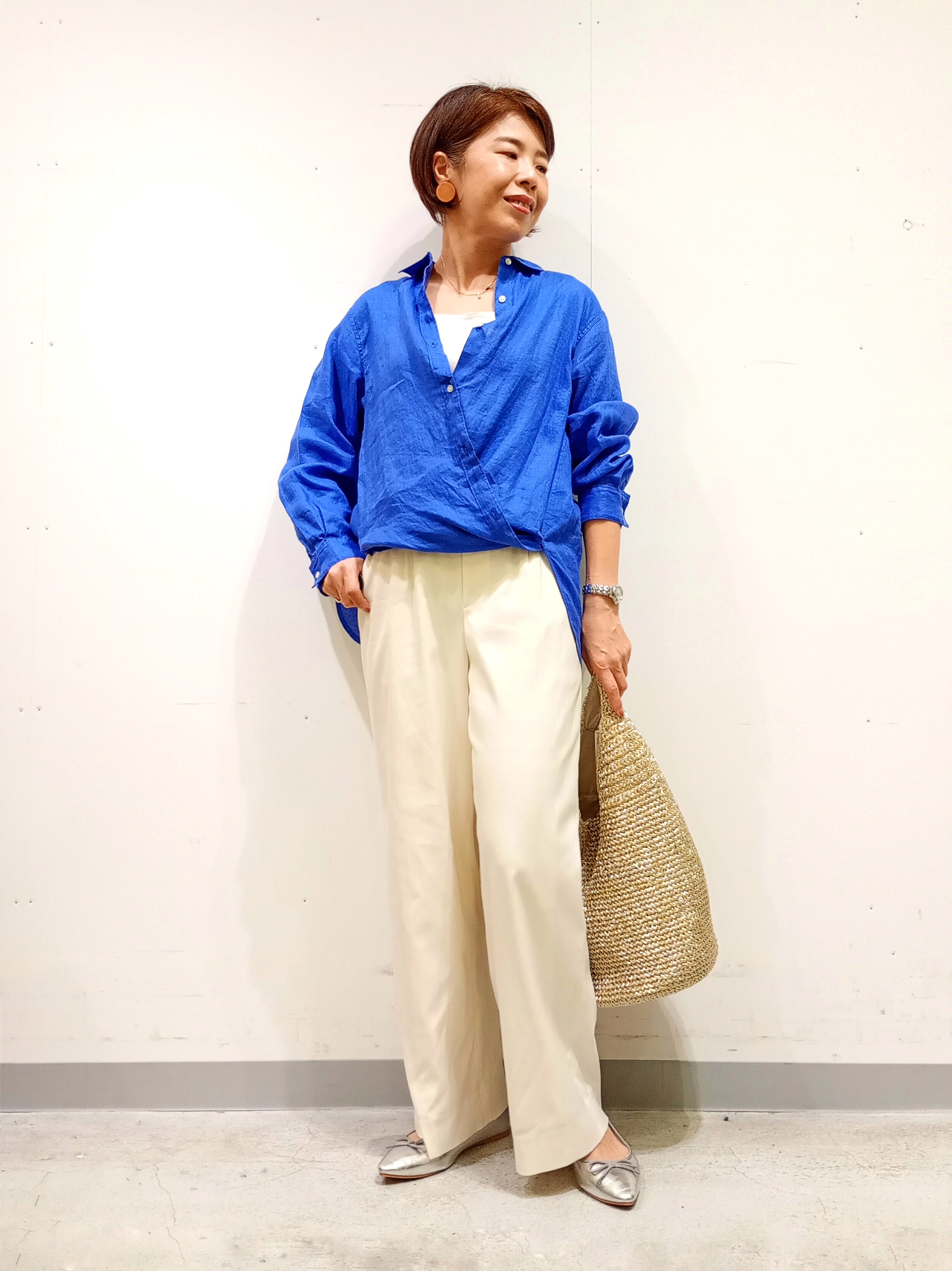 Kさんの「INDIVI｜【接触冷感／2WAY】カシュクールリネンシャツ」を使ったコーディネート