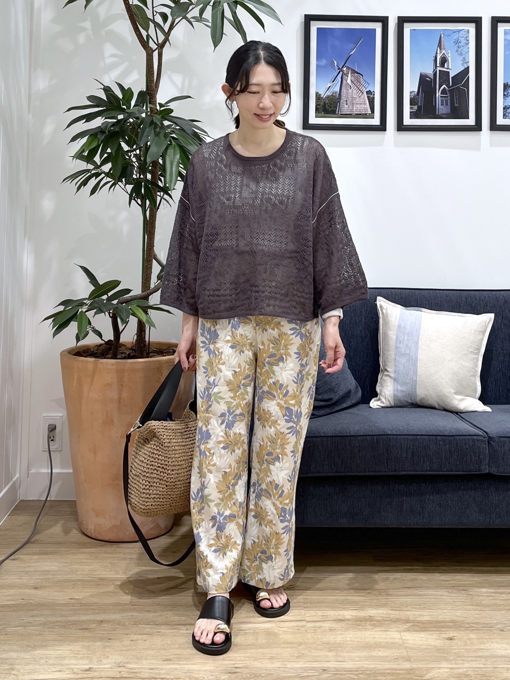 canaさんの「Dessin｜【洗える】ボタニカル柄リラクシーパンツ」を使ったコーディネート