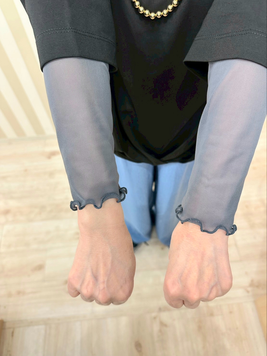 nonaさんの「SHOO･LA･RUE｜【ひんやり/UV/体型カバー】とろみフロントタック7分袖ゆるトップス」を使ったコーディネート