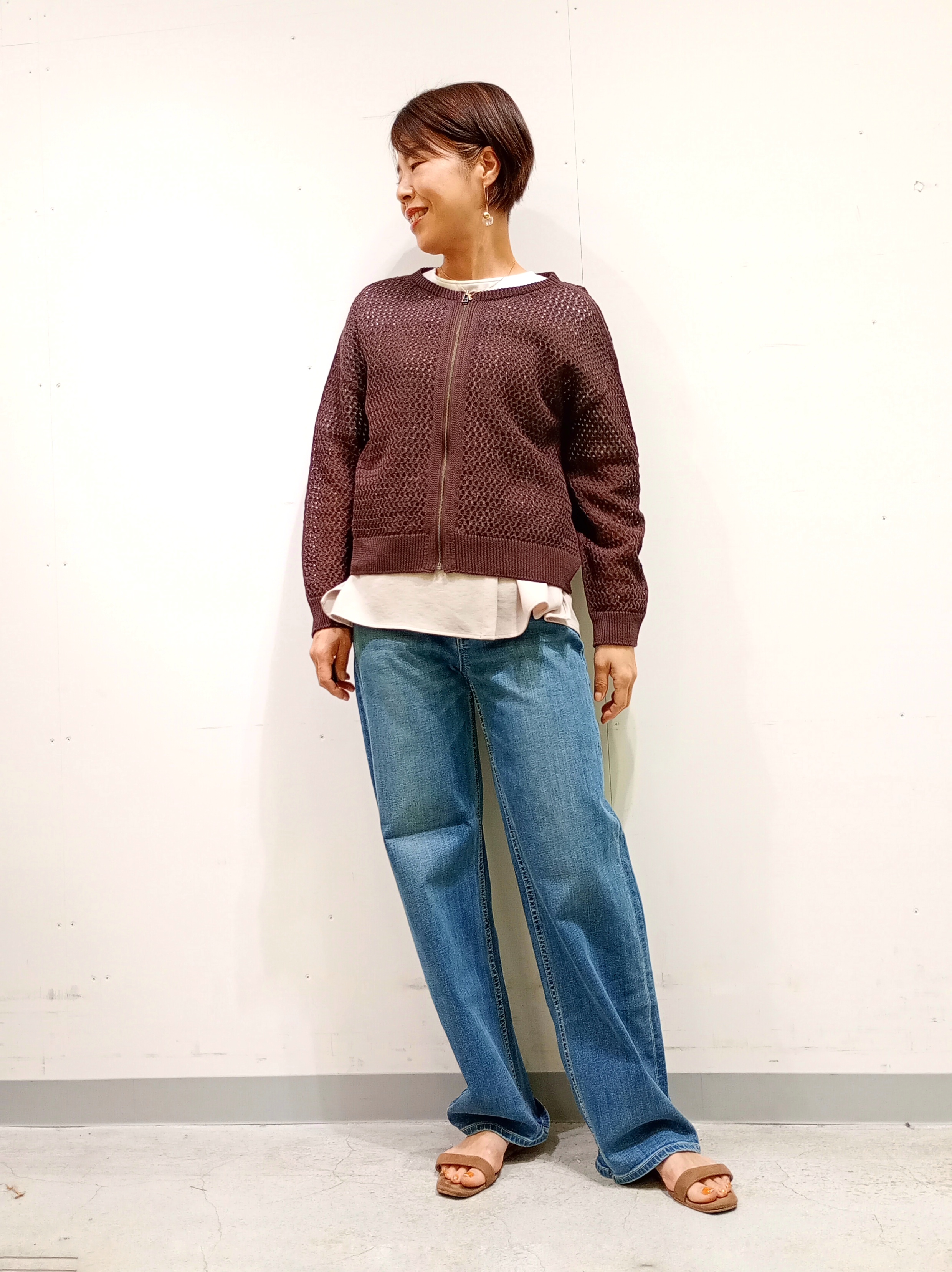 Kさんの「INDIVI｜【洗える／コットン】メッシュジップニットカーディガン」を使ったコーディネート