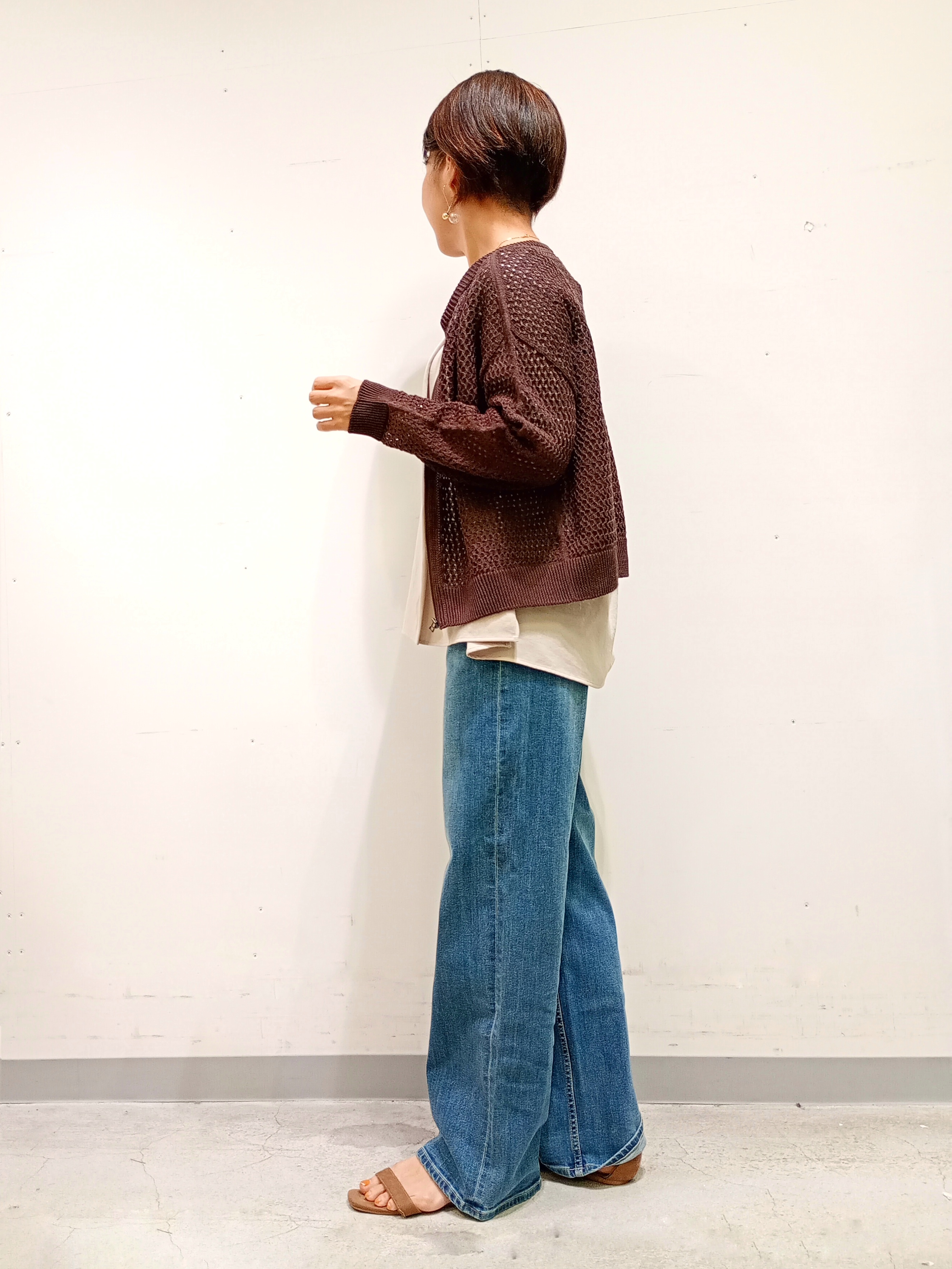 Kさんの「INDIVI｜【洗える／コットン】メッシュジップニットカーディガン」を使ったコーディネート