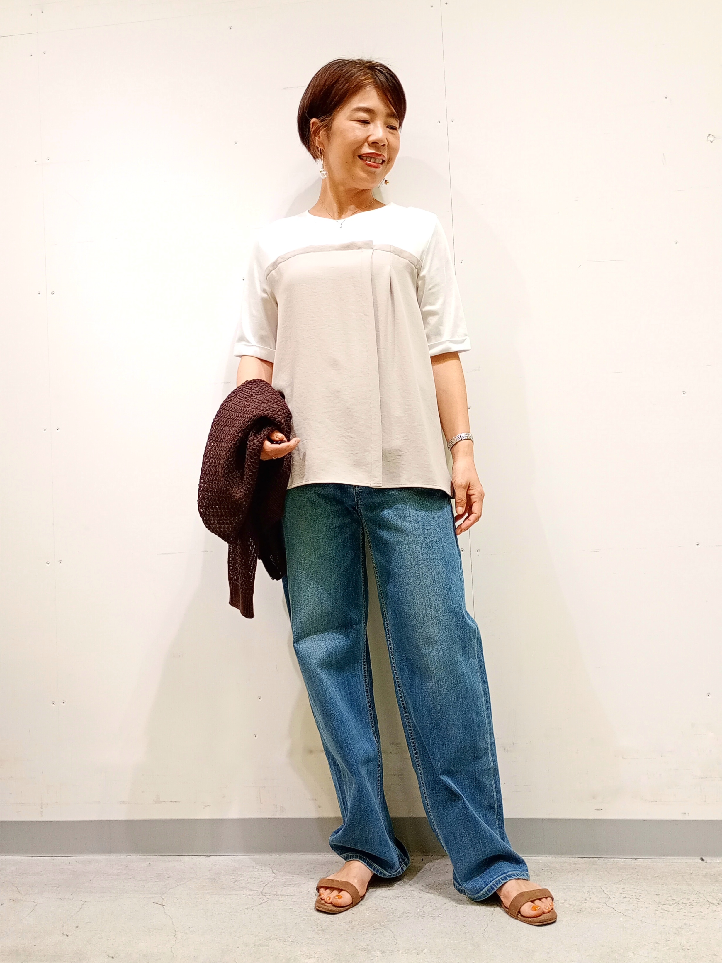 Kさんの「INDIVI｜【洗える／コットン】メッシュジップニットカーディガン」を使ったコーディネート