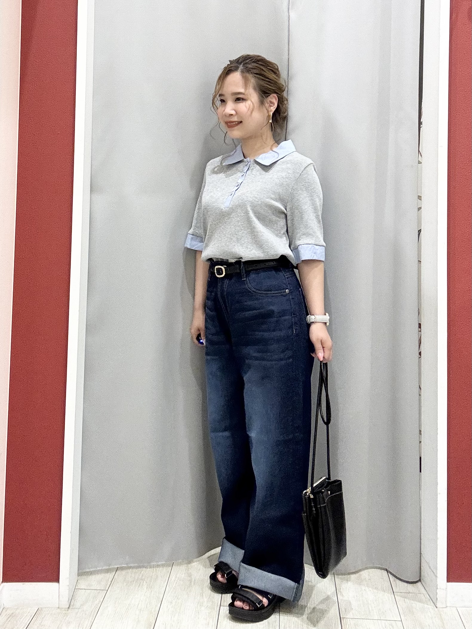 shioさんの「SHOO･LA･RUE｜【洗濯機可/S-LL】シャツレイヤード風 テレコポロトップス」を使ったコーディネート