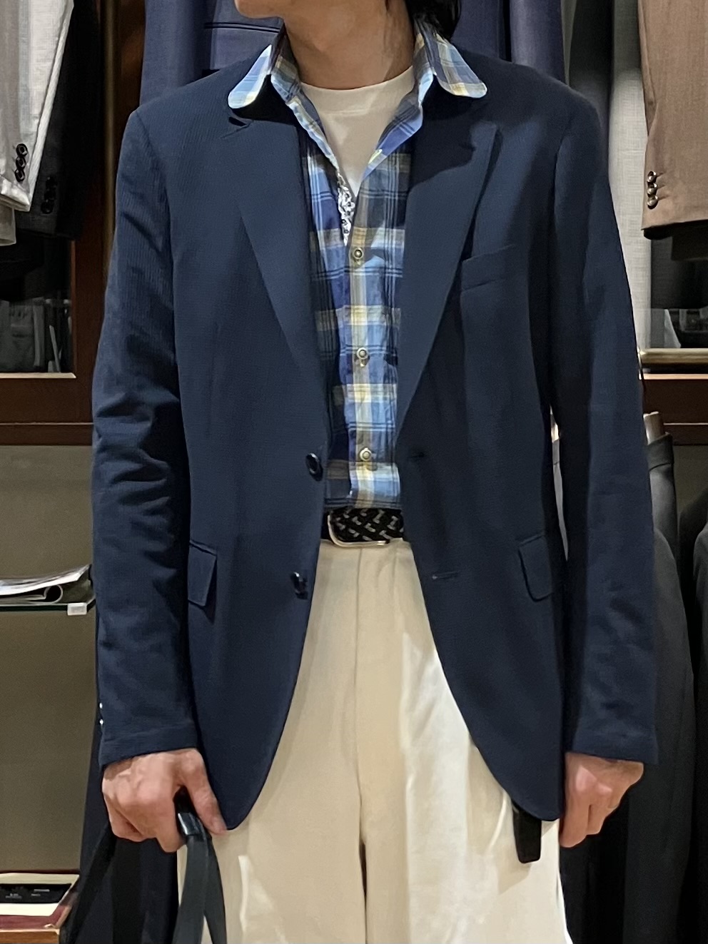 成田さんの「TAKEO KIKUCHI｜【Begin5月号掲載/通気性】トリコットサッカー ジャケット」を使ったコーディネート
