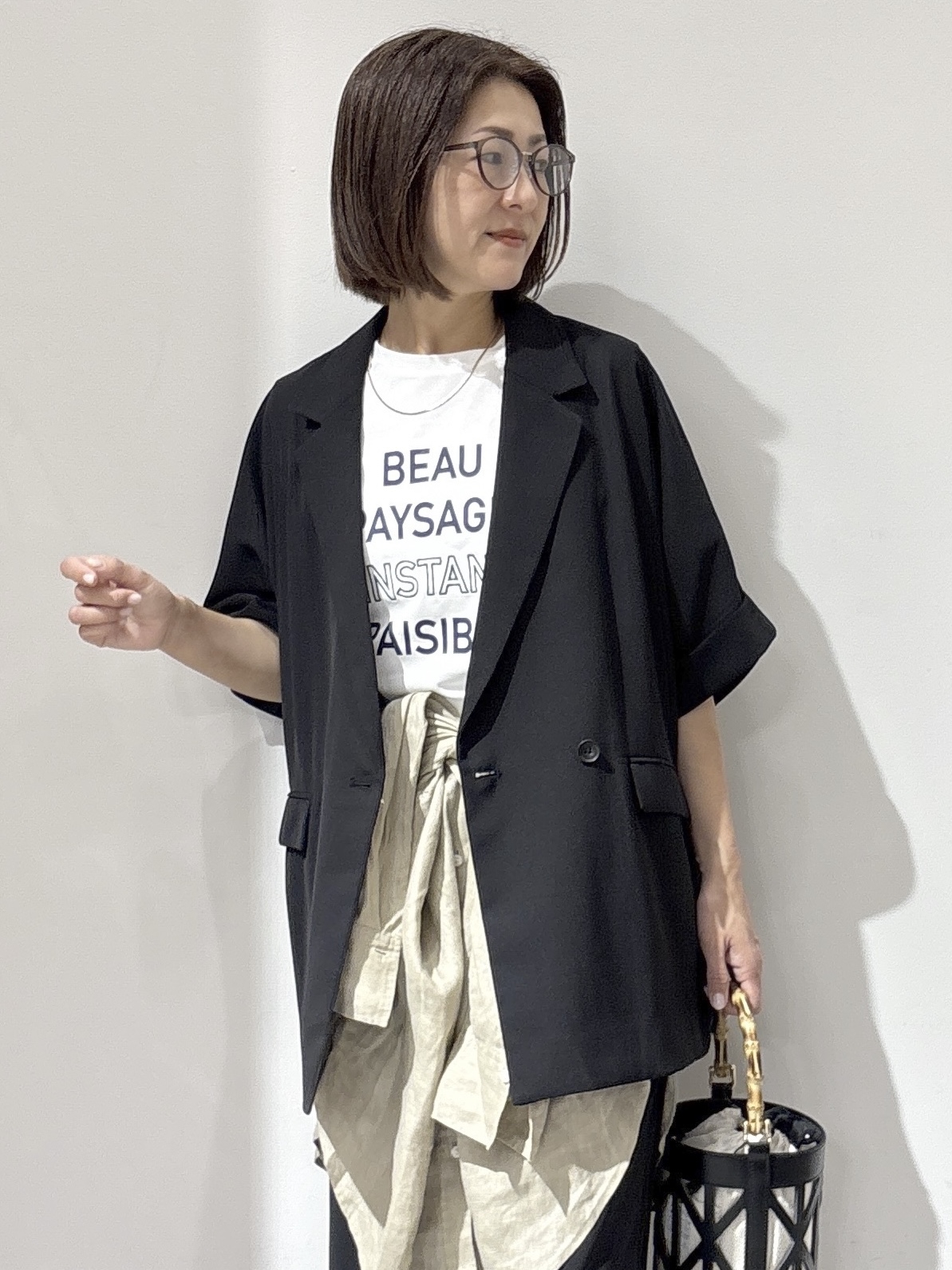 NAKAさんの「OPAQUE.CLIP｜【接触冷感／吸水速乾／防シワ】リネンライクテーラードジャケット《洗濯機OK》」を使ったコーディネート