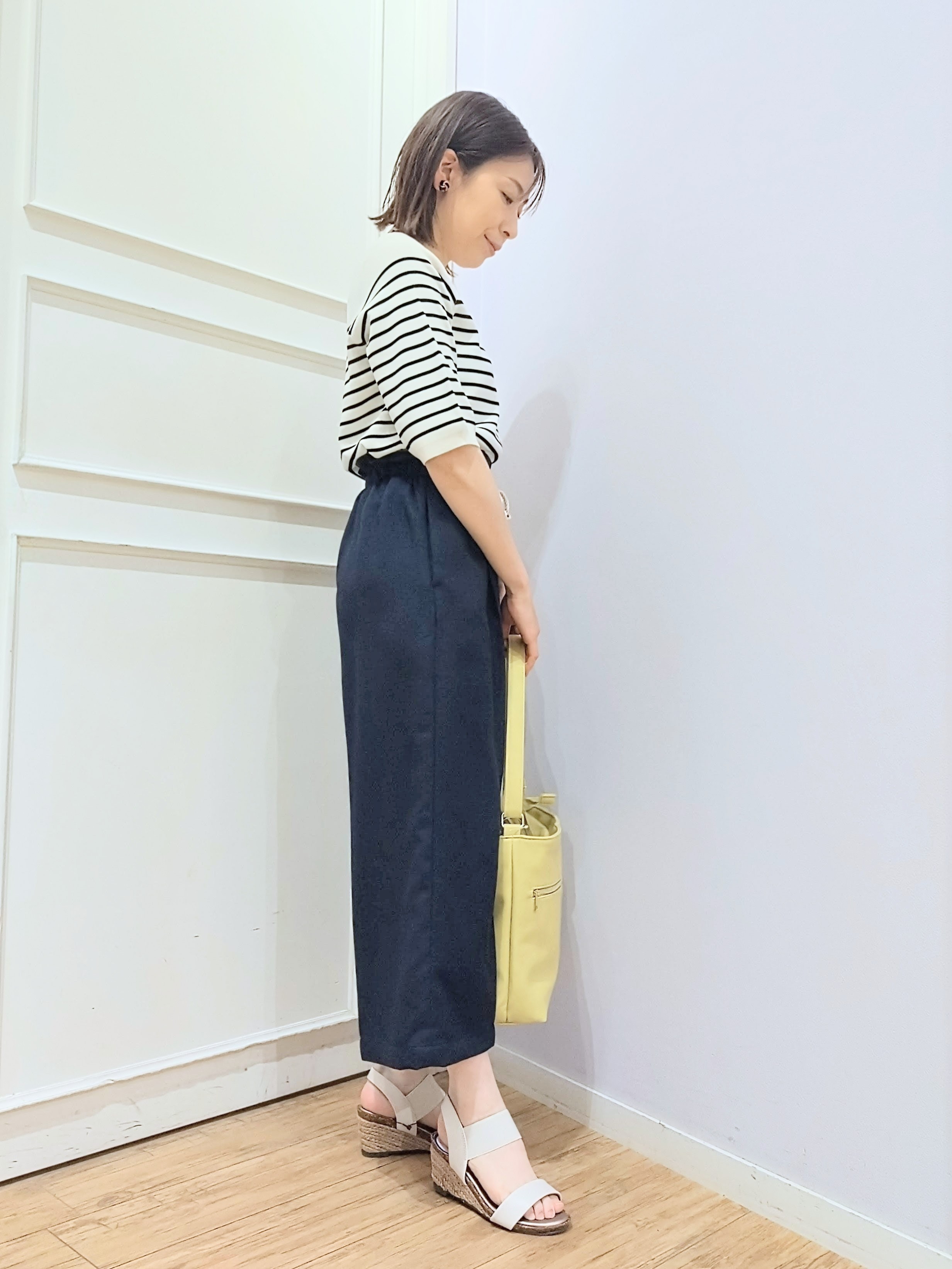 miomioさんの「SHOO･LA･RUE｜【毎日洗える/S-LL/ひんやり/UV】上半身すっきり 二の腕見せない5分袖ニット」を使ったコーディネート