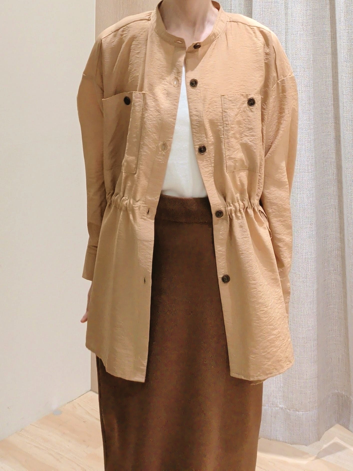 Yuiさんの「grove｜高評価！【体型カバー・洗える】シアーサファリシャツジャケット」を使ったコーディネート