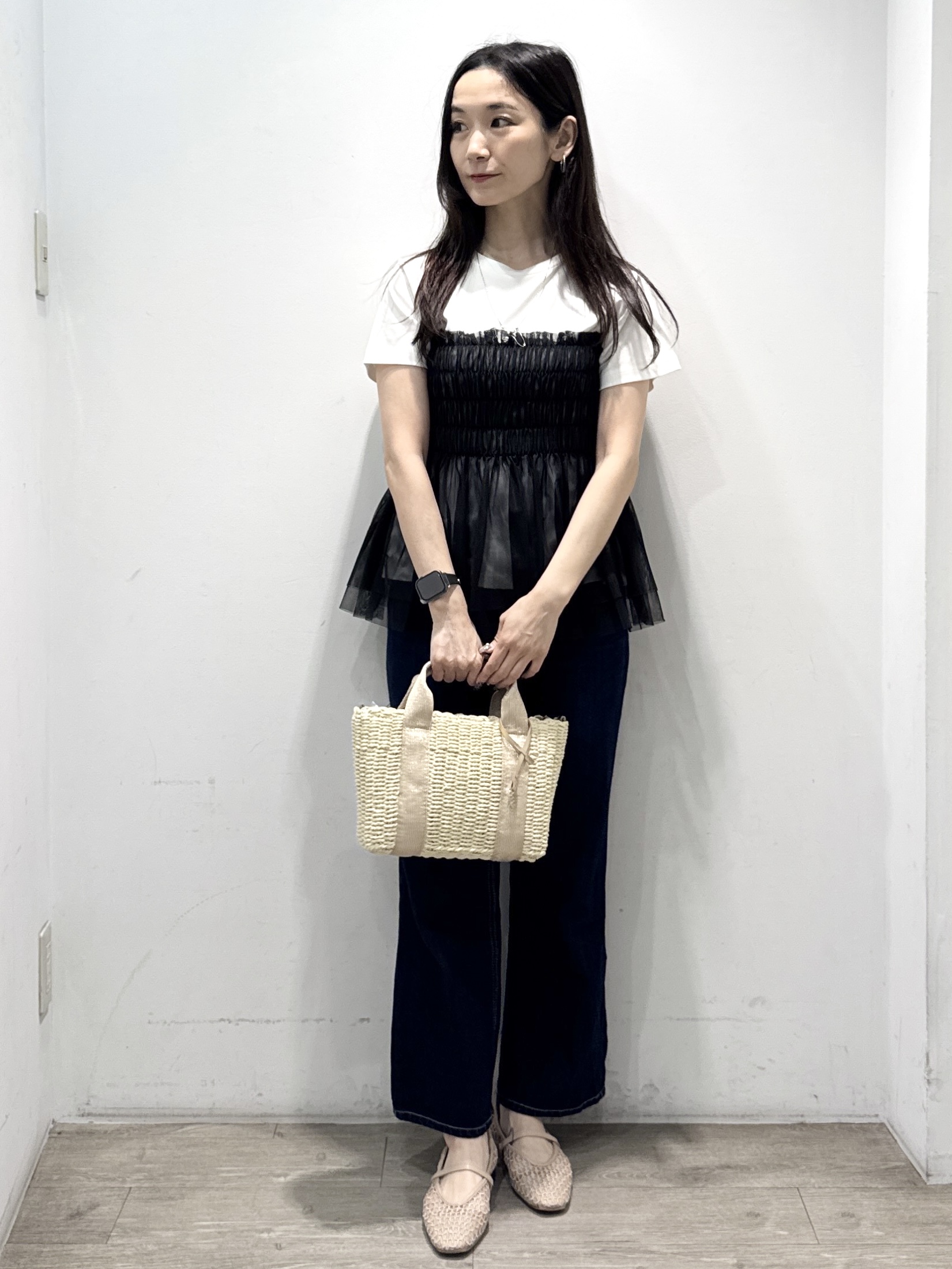 yuicciさんの「OPAQUE.CLIP｜チュールペプラムトップス【洗濯機OK／接触冷感／UVケア】」を使ったコーディネート
