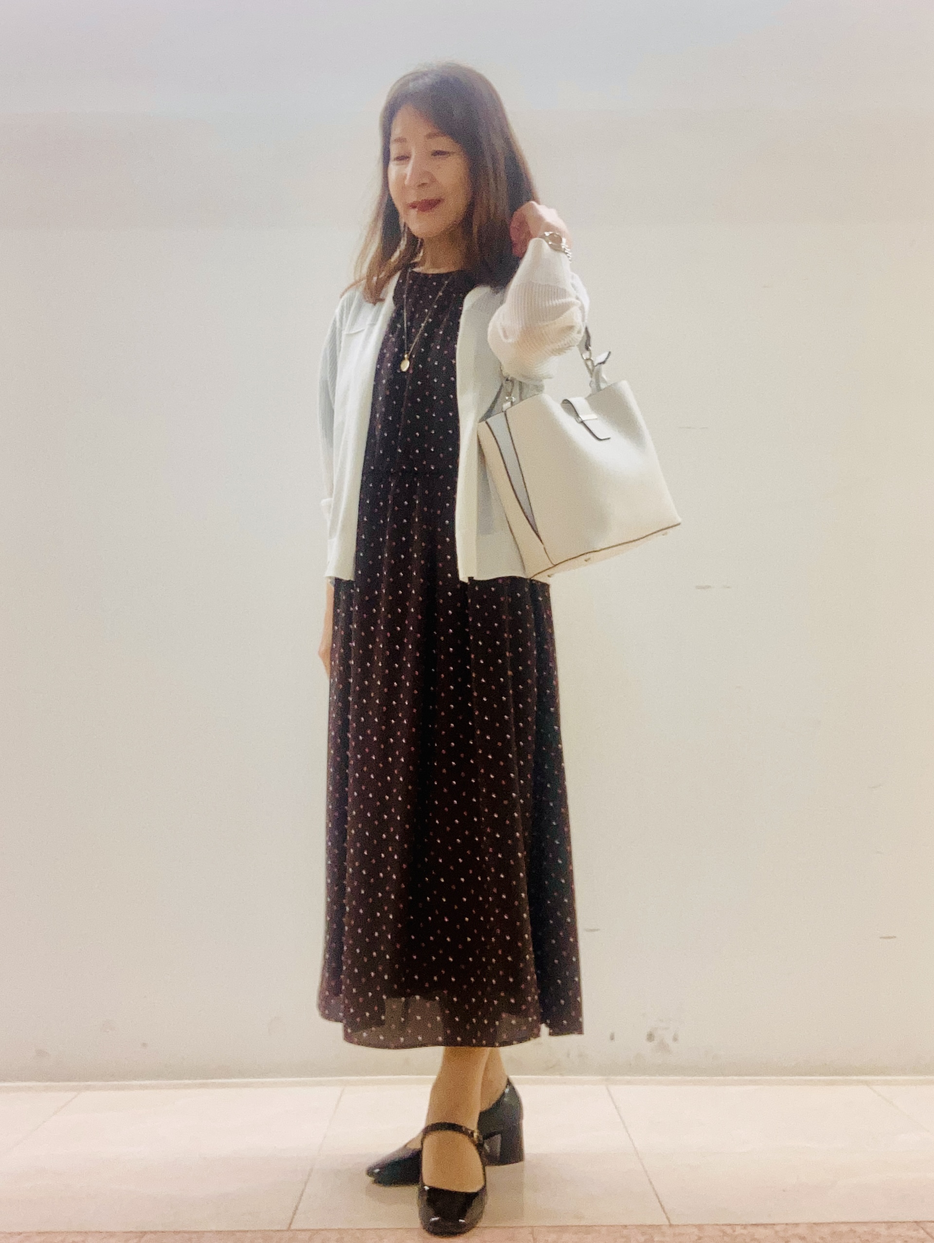kurodaさんの「Reflect｜小紋柄ジョーゼットワンピース」を使ったコーディネート
