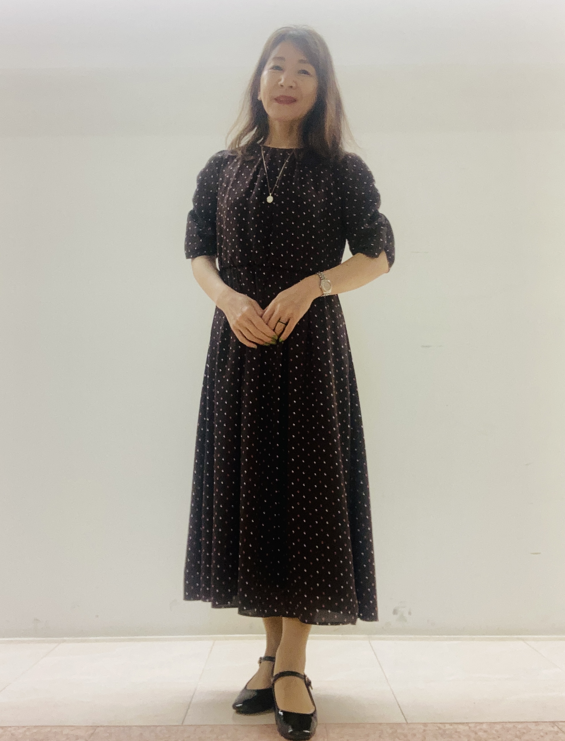 kurodaさんの「Reflect｜小紋柄ジョーゼットワンピース」を使ったコーディネート