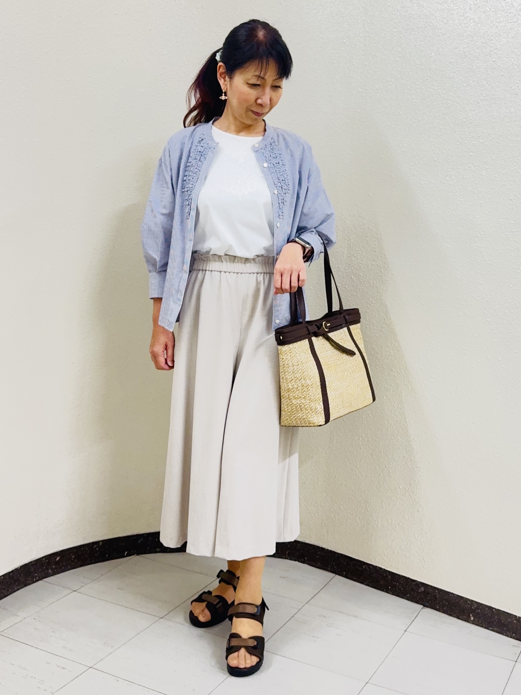 ⭐︎Eimi⭐︎さんの「Reflect｜【接触冷感】八分袖フロントフリルブラウス」を使ったコーディネート