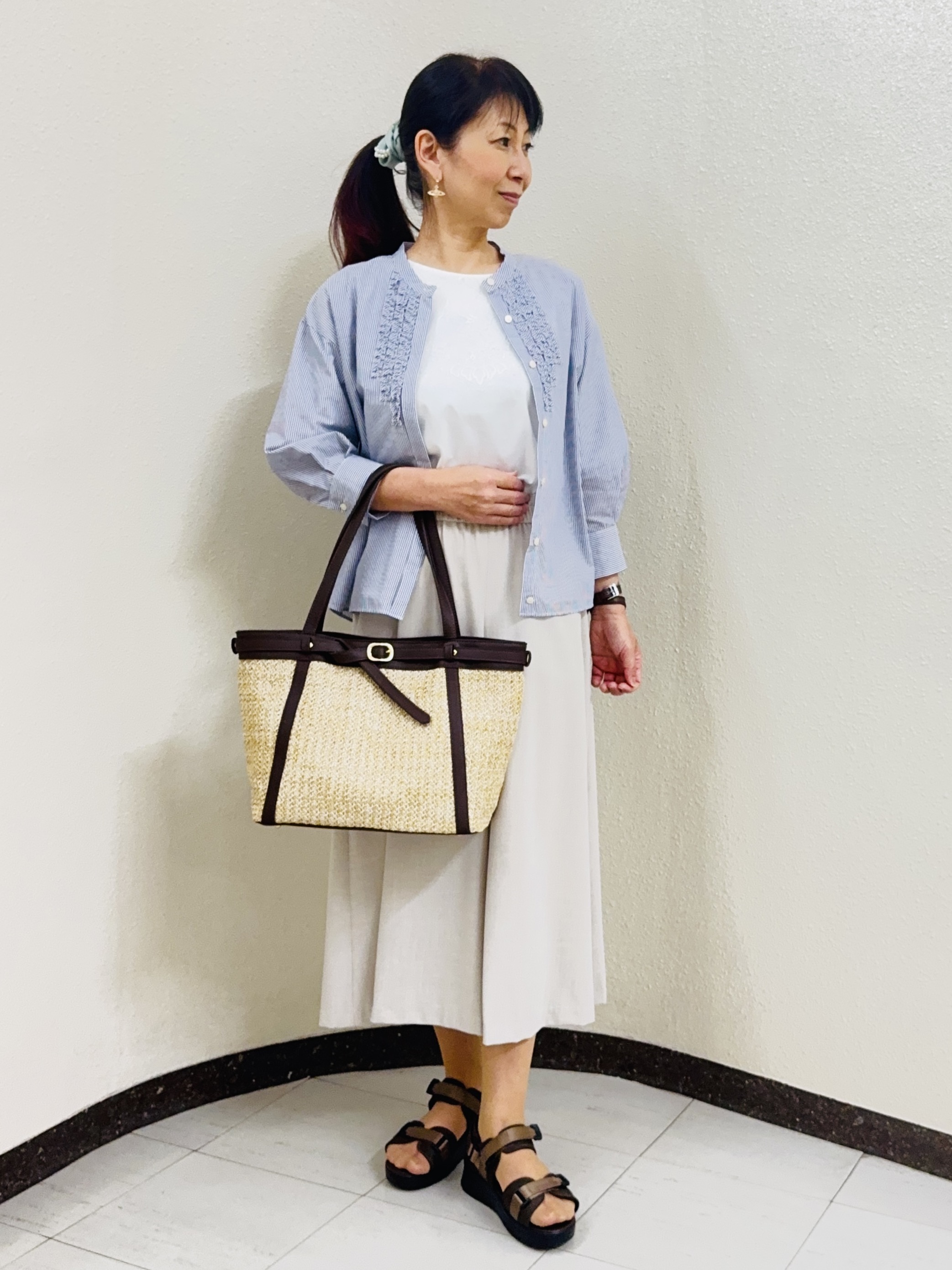 ⭐︎Eimi⭐︎さんの「Reflect｜【接触冷感】八分袖フロントフリルブラウス」を使ったコーディネート