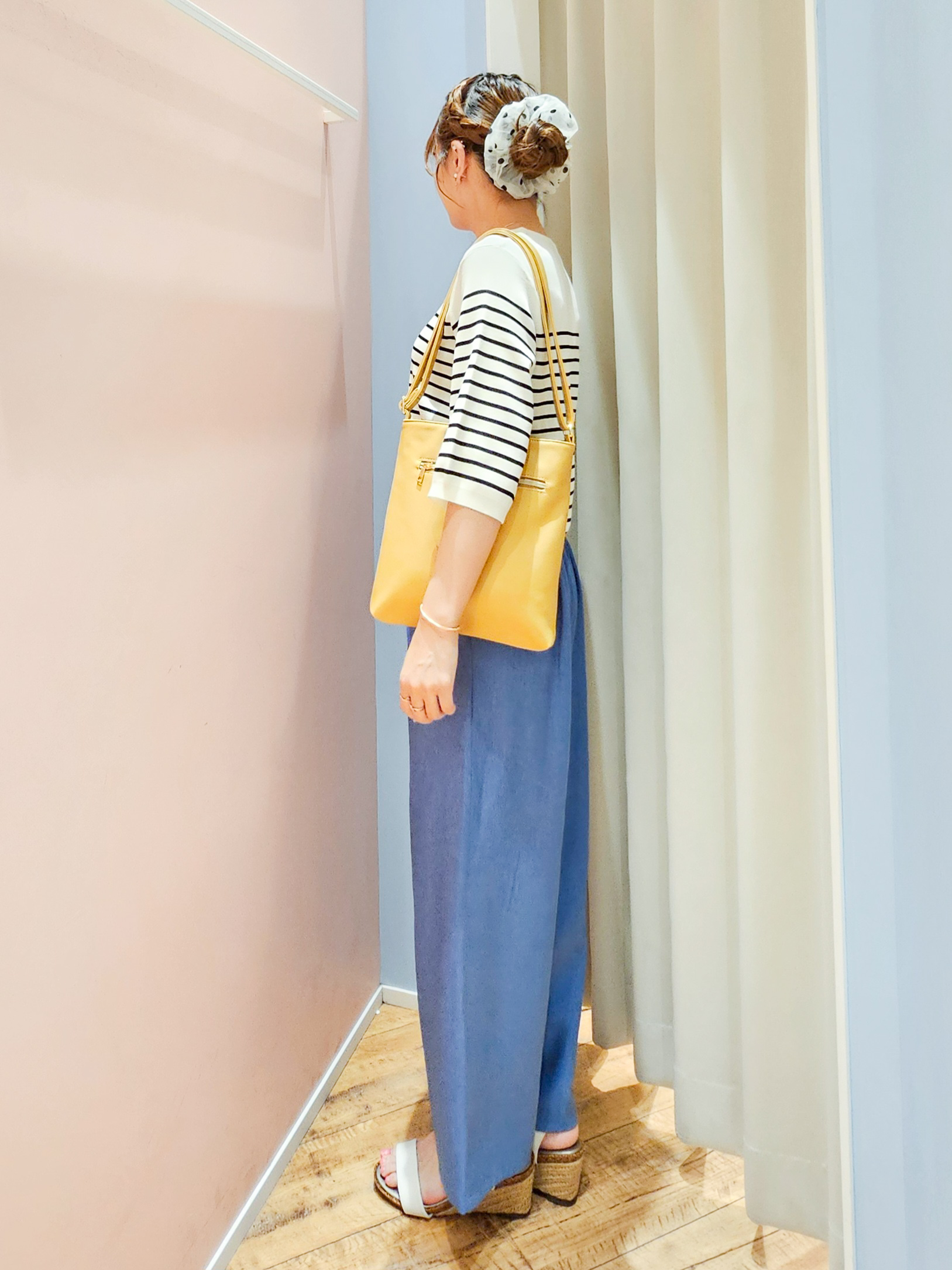 ゆゆさんの「SHOO･LA･RUE｜【毎日洗える/S-LL/ひんやり/UV】上半身すっきり 二の腕見せない5分袖ニット」を使ったコーディネート