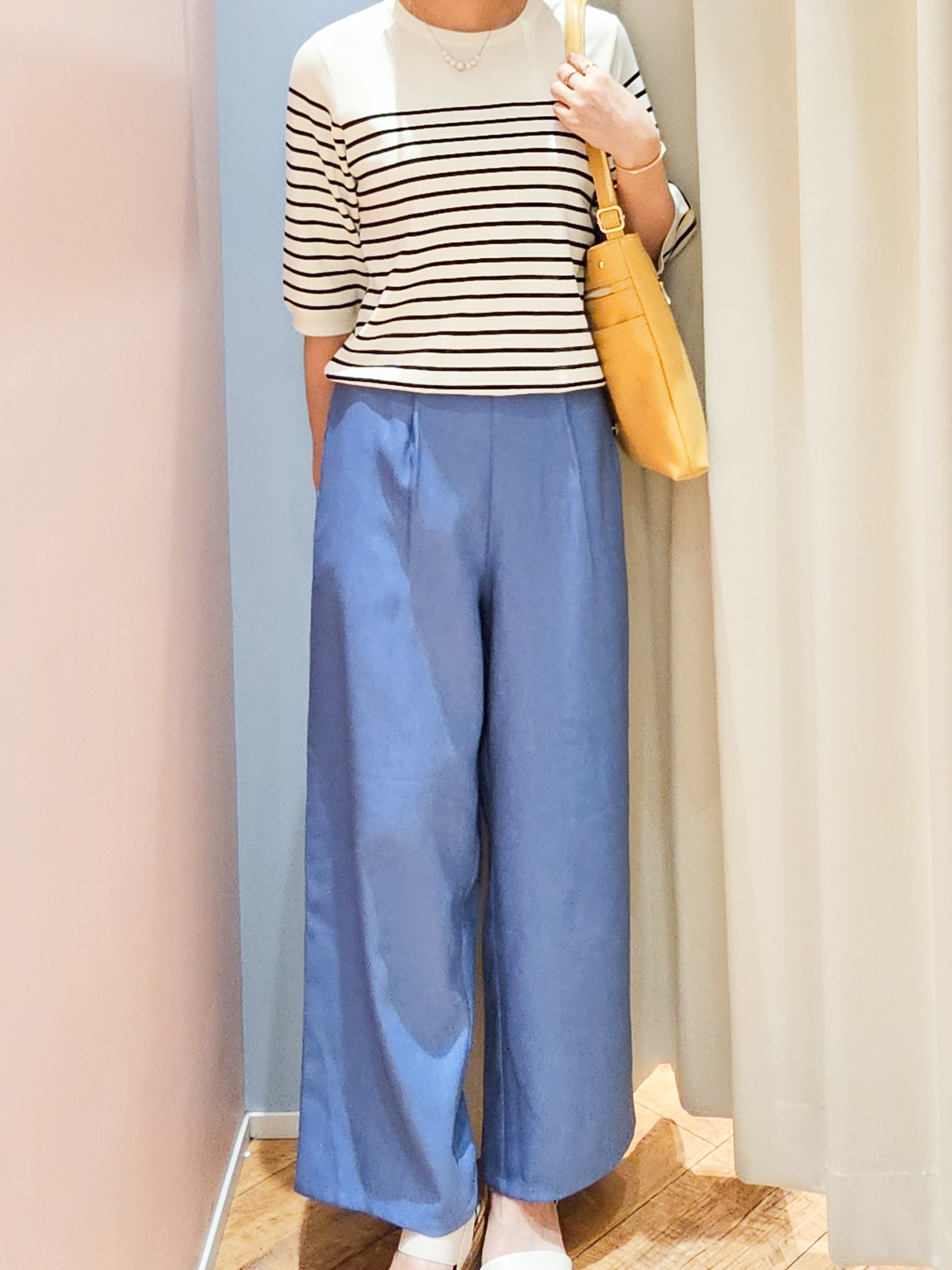 ゆゆさんの「SHOO･LA･RUE｜【毎日洗える/S-LL/ひんやり/UV】上半身すっきり 二の腕見せない5分袖ニット」を使ったコーディネート