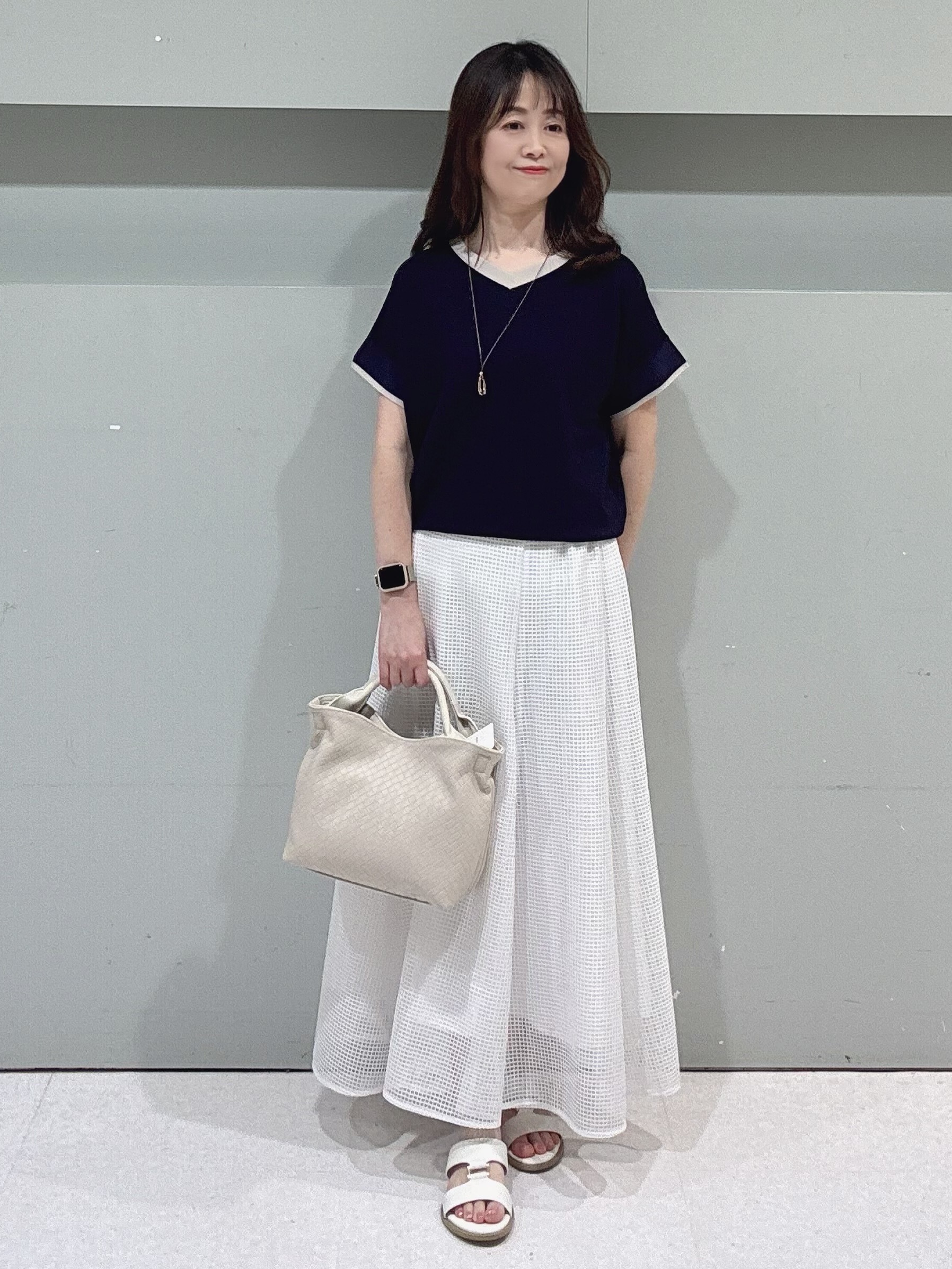 makiさんの「UNTITLED｜【11色展開/体型カバー】前後2WAYフレンチスリーブニット」を使ったコーディネート