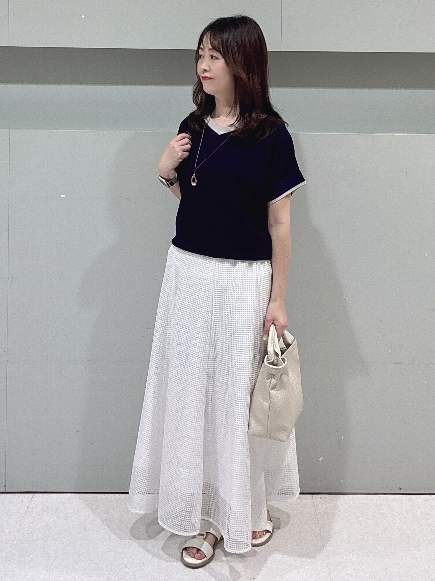 makiさんの「UNTITLED｜【11色展開/体型カバー】前後2WAYフレンチスリーブニット」を使ったコーディネート