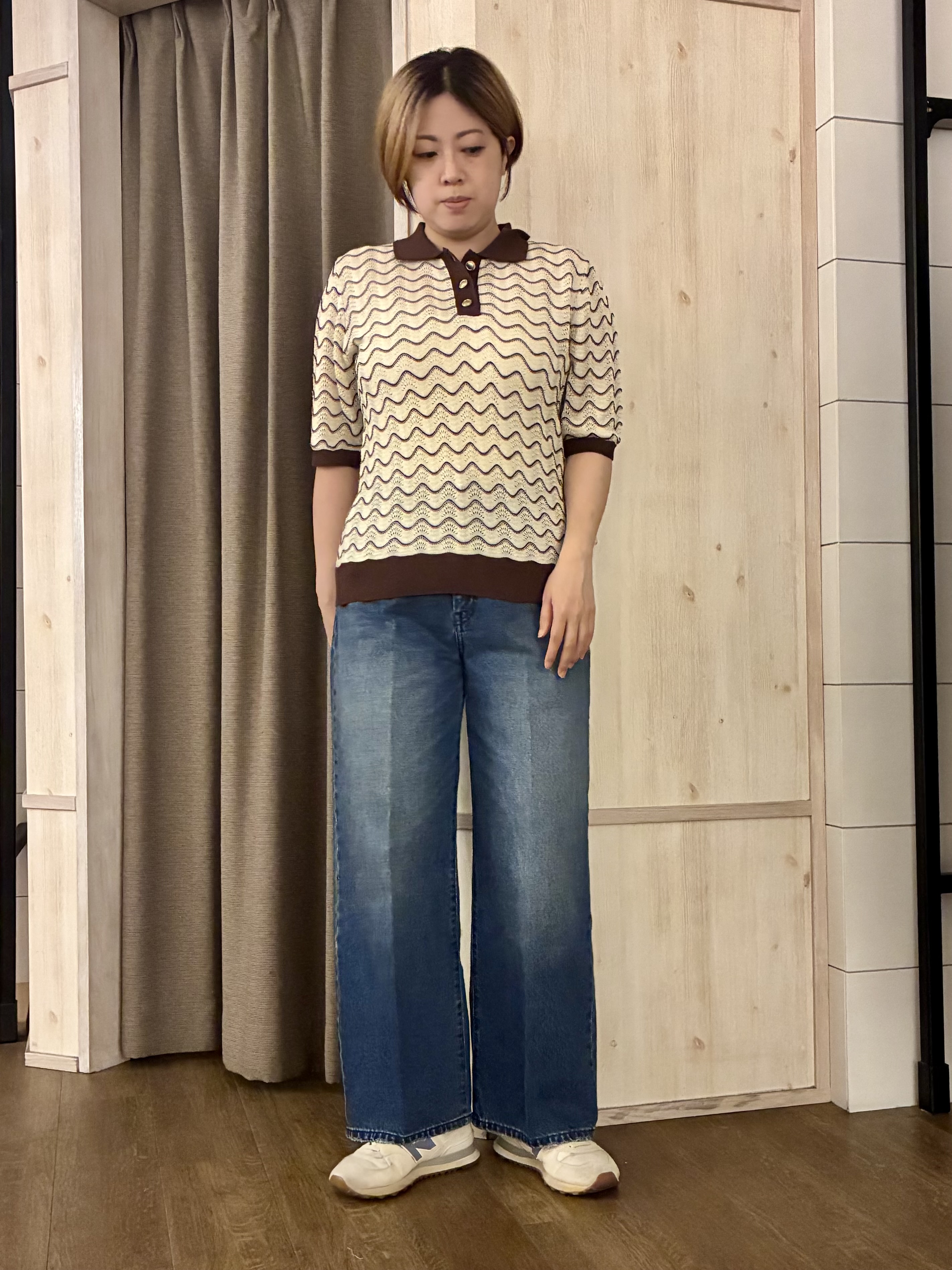 aiさんの「THE SHOP TK｜【さらさらタッチ】ジャカードポロニット」を使ったコーディネート