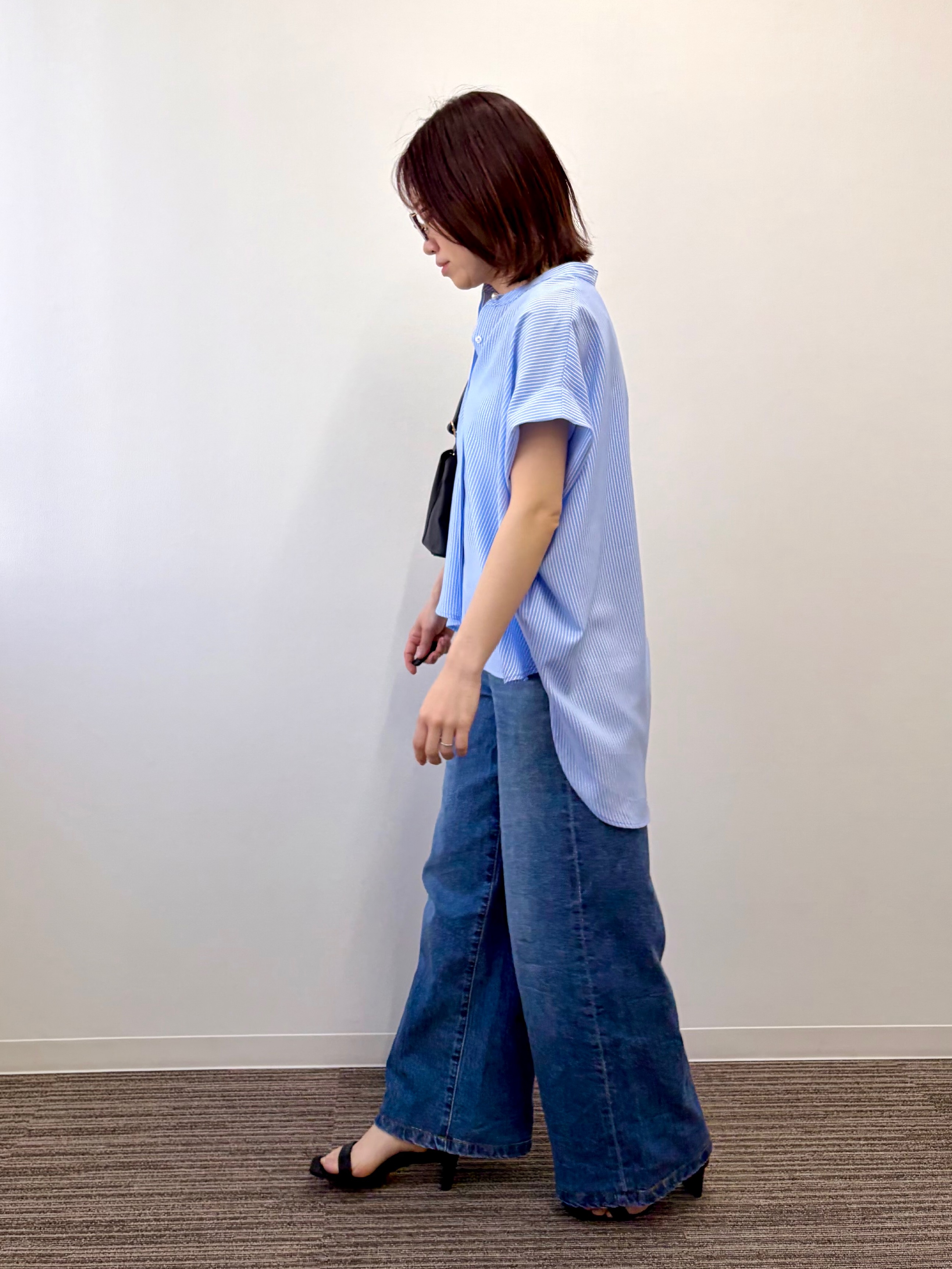 saoriさんの「【接触冷感】肩タックストライプブラウス」を使ったコーディネート