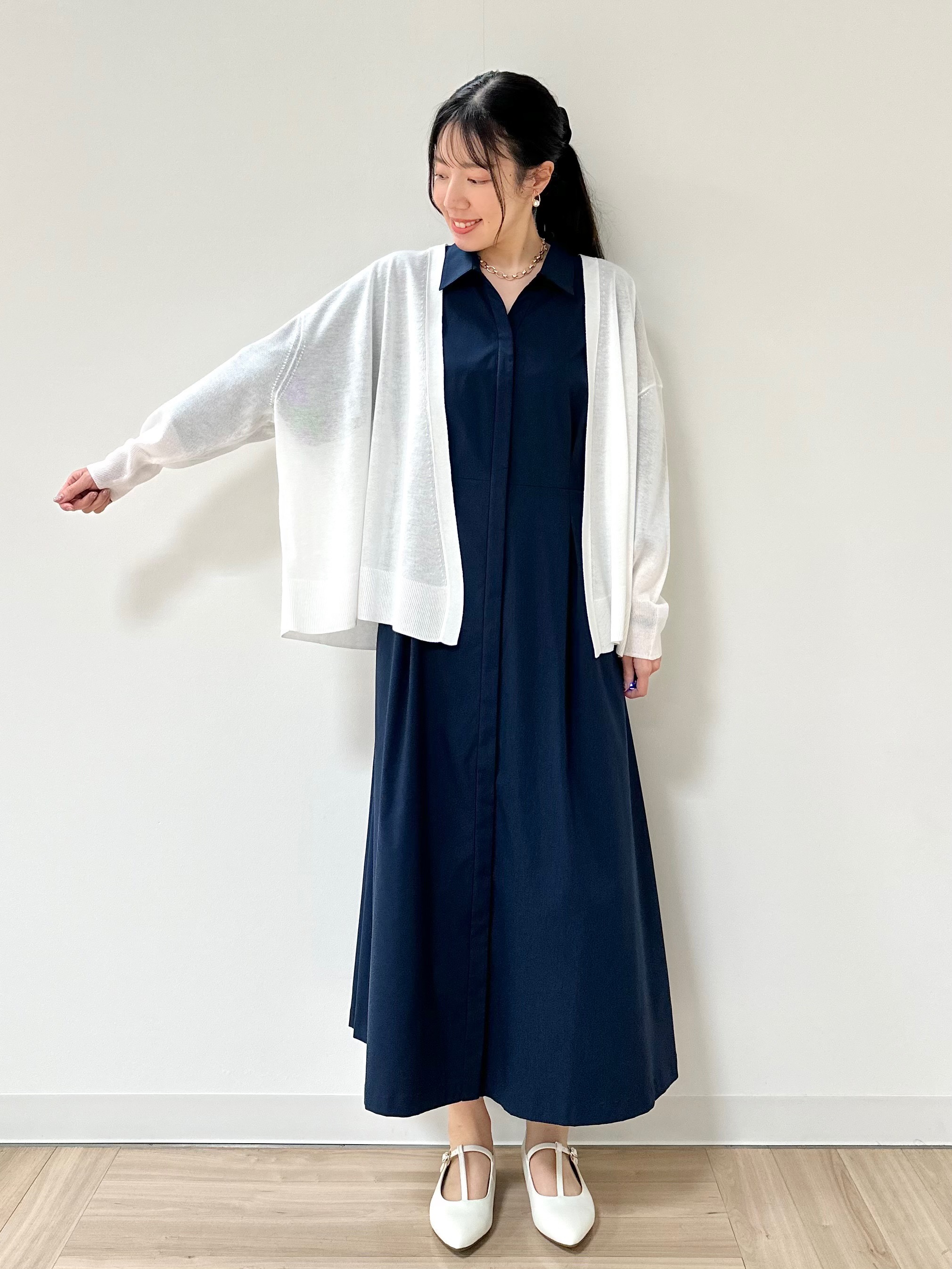 Momoさんの「Reflect｜【冷房対策に◎】すっきり見え着流しカーディガン」を使ったコーディネート