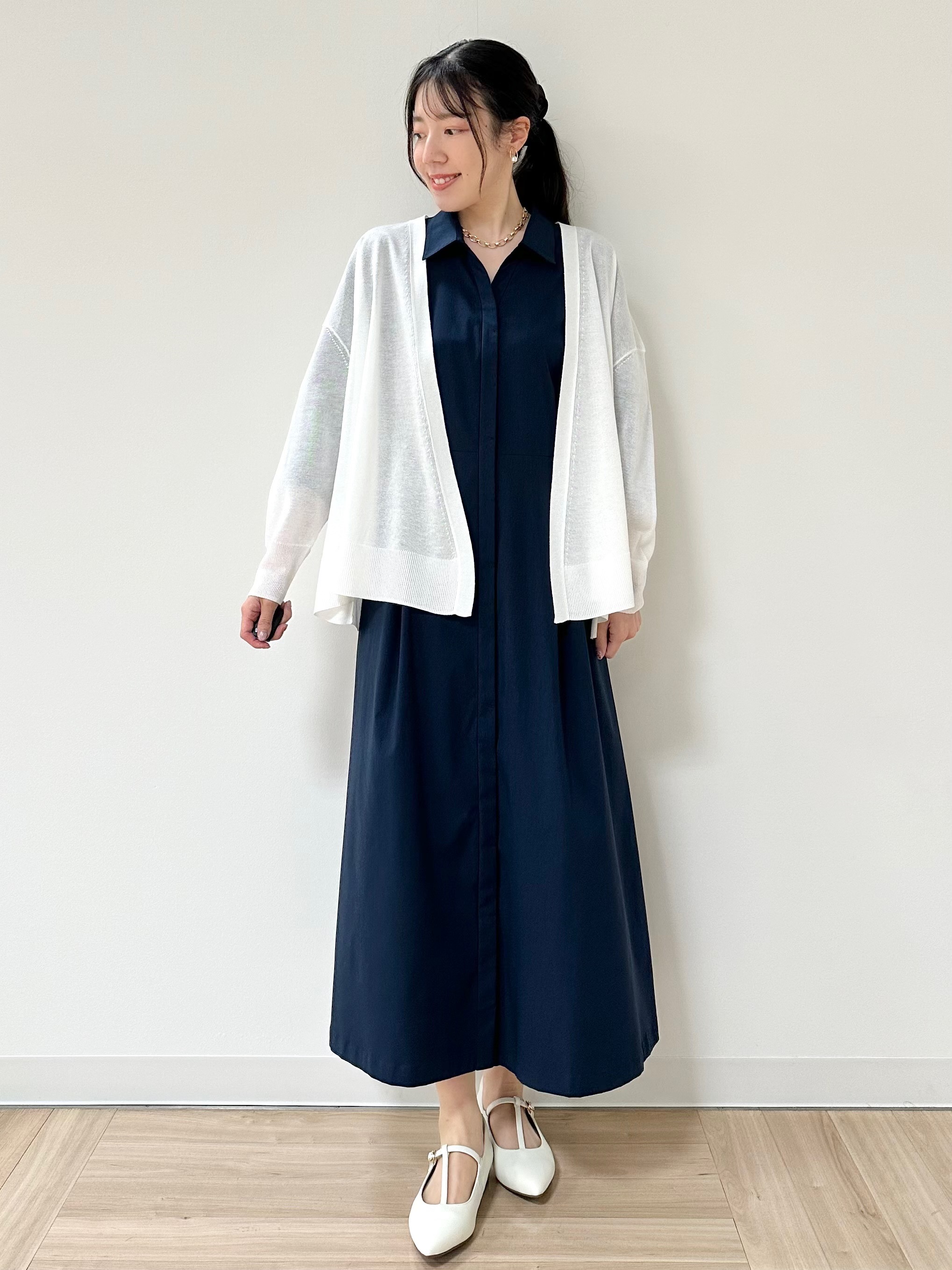 Momoさんの「Reflect｜【冷房対策に◎】すっきり見え着流しカーディガン」を使ったコーディネート