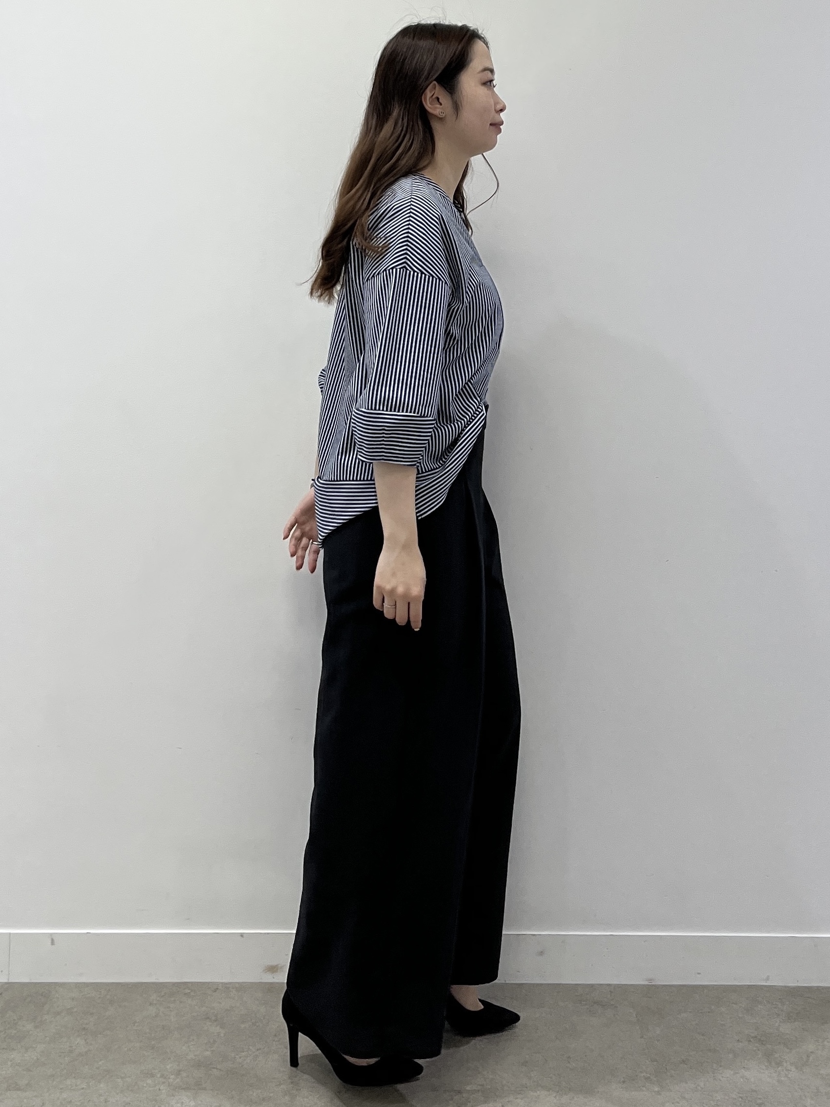 Saekoさんの「COUP DE CHANCE｜【手洗い可／日本製】ストライプ柄ジャージートップス」を使ったコーディネート