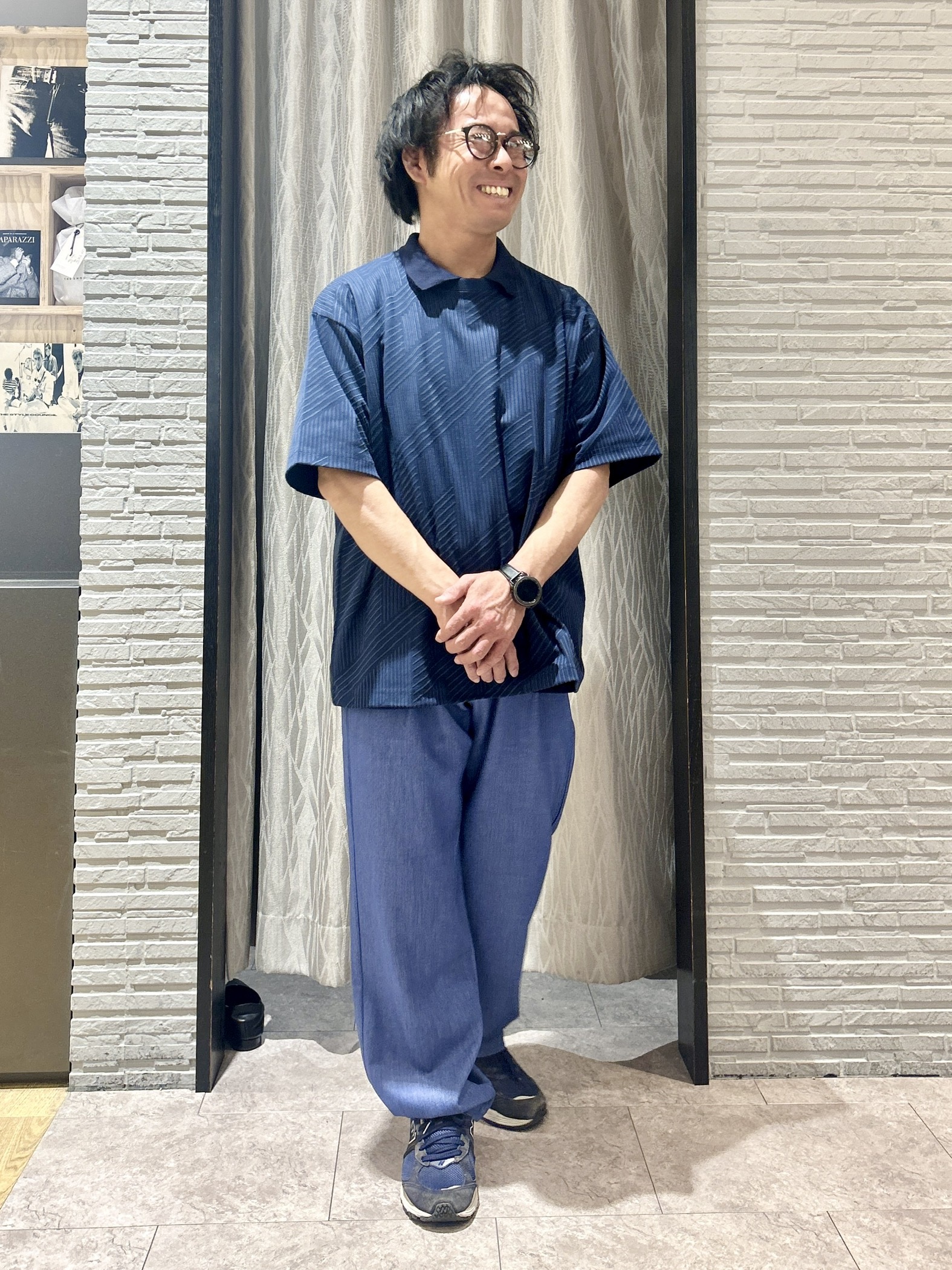 KENJI Iさんの「THE SHOP TK｜【無地だと少し物足りないという方へ】ジオメトリック柄 半袖Tシャツ 洗濯機OK」を使ったコーディネート