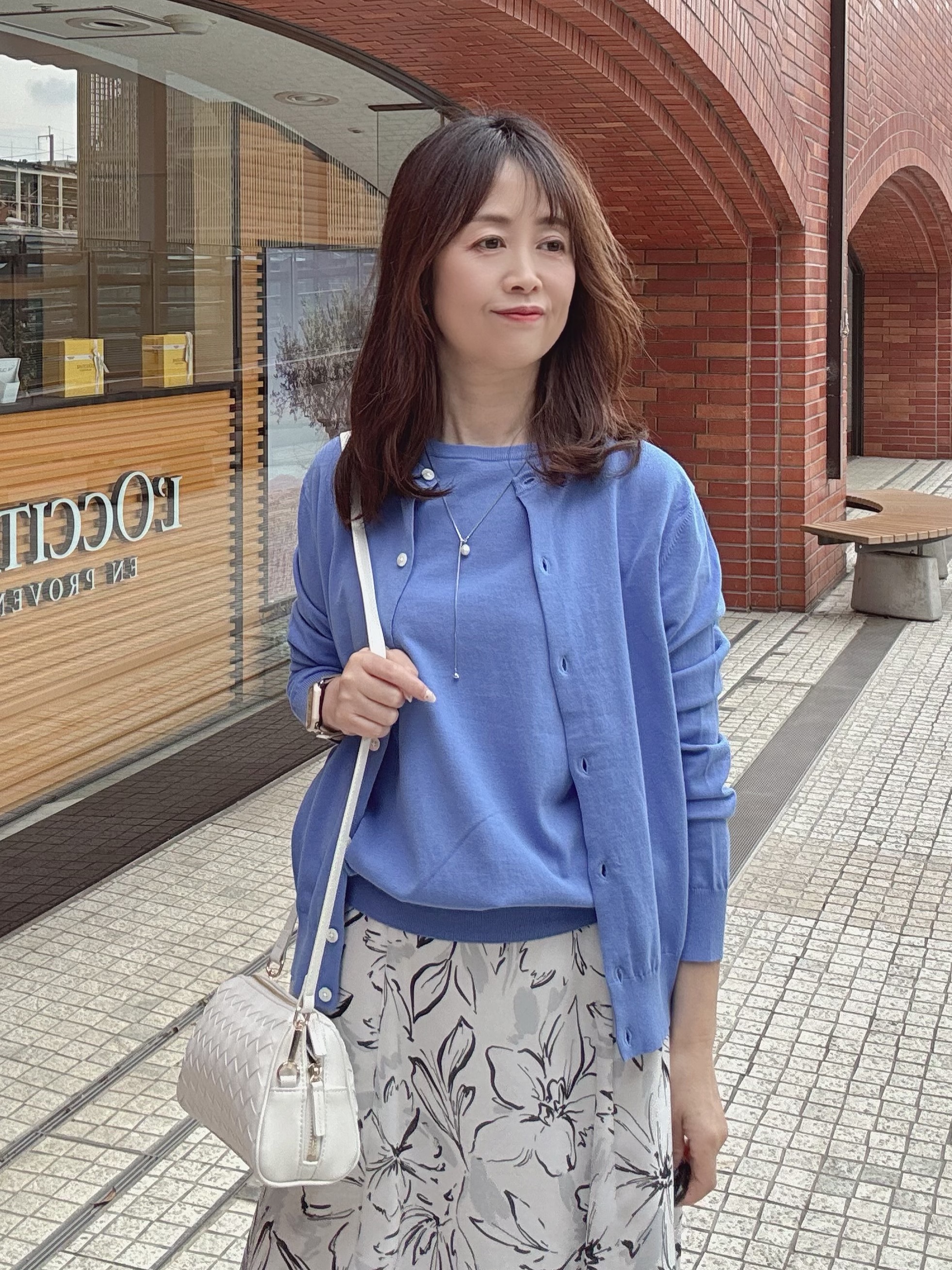 makiさんの「UNTITLED｜【9色展開/アンサンブル可】コットンクルーネックカーディガン」を使ったコーディネート