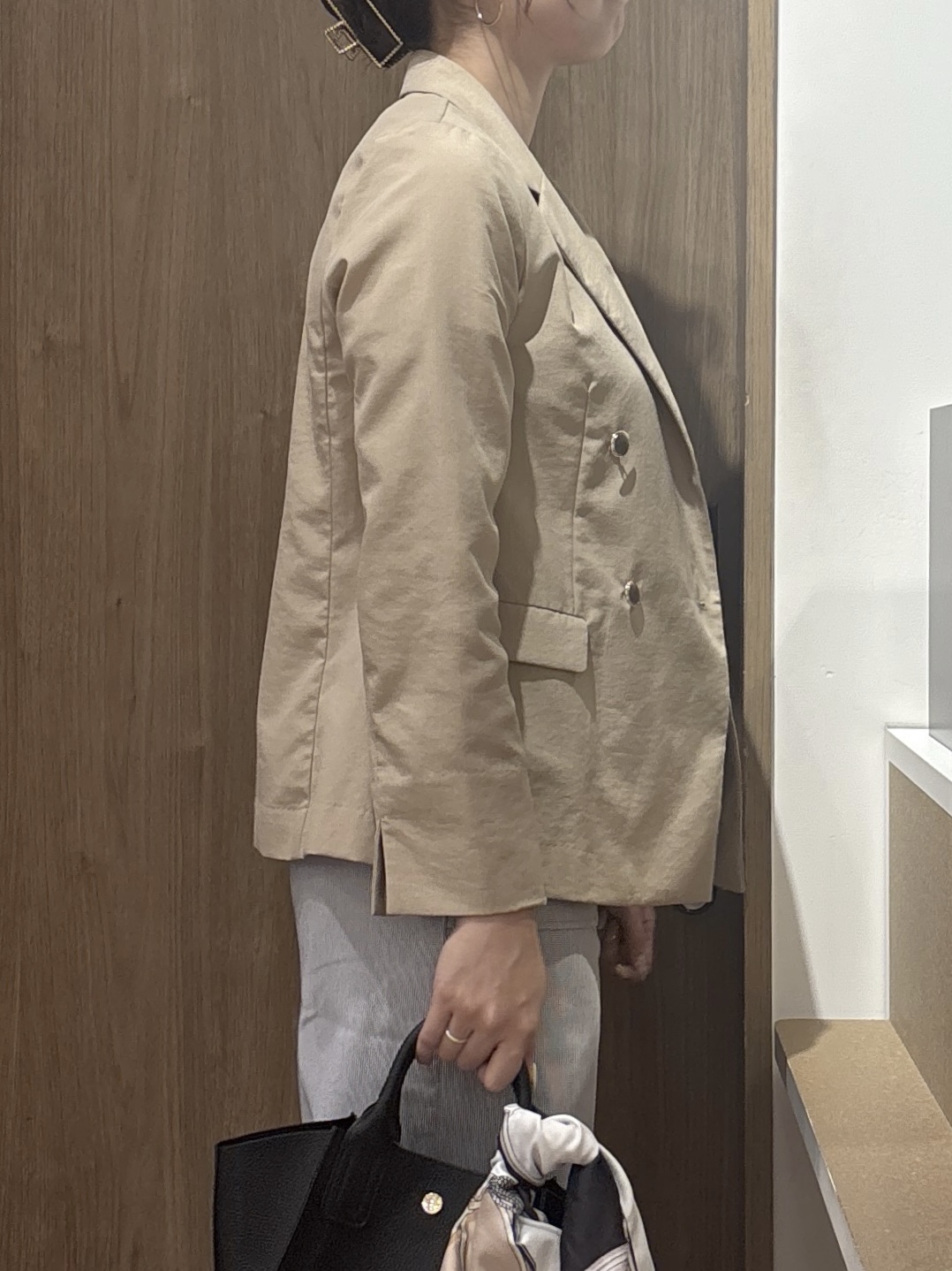 このかさんの「index｜《再入荷》ダブルブレストテーラードジャケット【接触冷感／吸水速乾／イージーアイロン／防シワ／洗濯機O」を使ったコーディネート