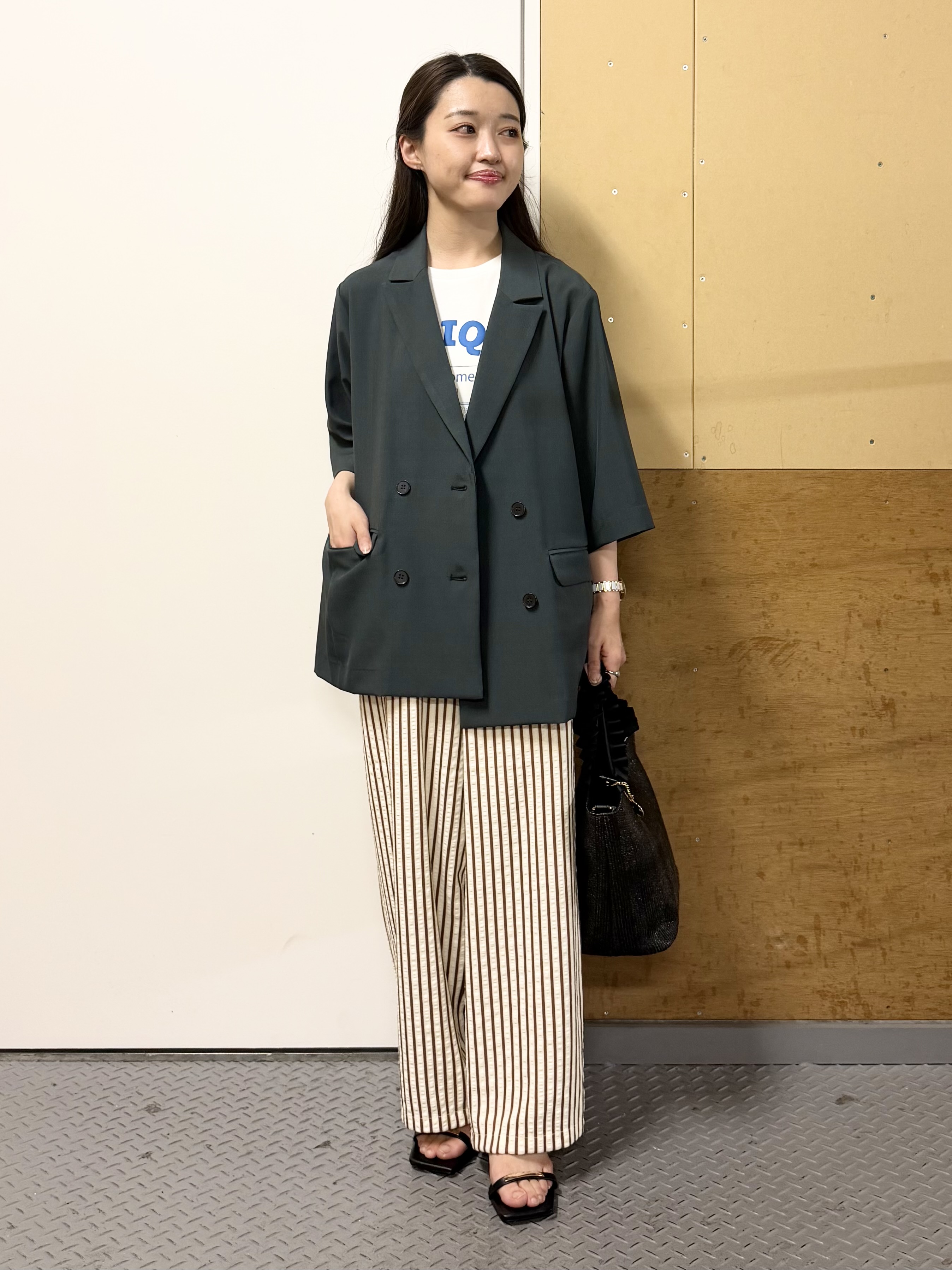 sahoさんの「THE SHOP TK｜【セットアップ可】麻調ダブルブレスト 6分袖ジャケット」を使ったコーディネート
