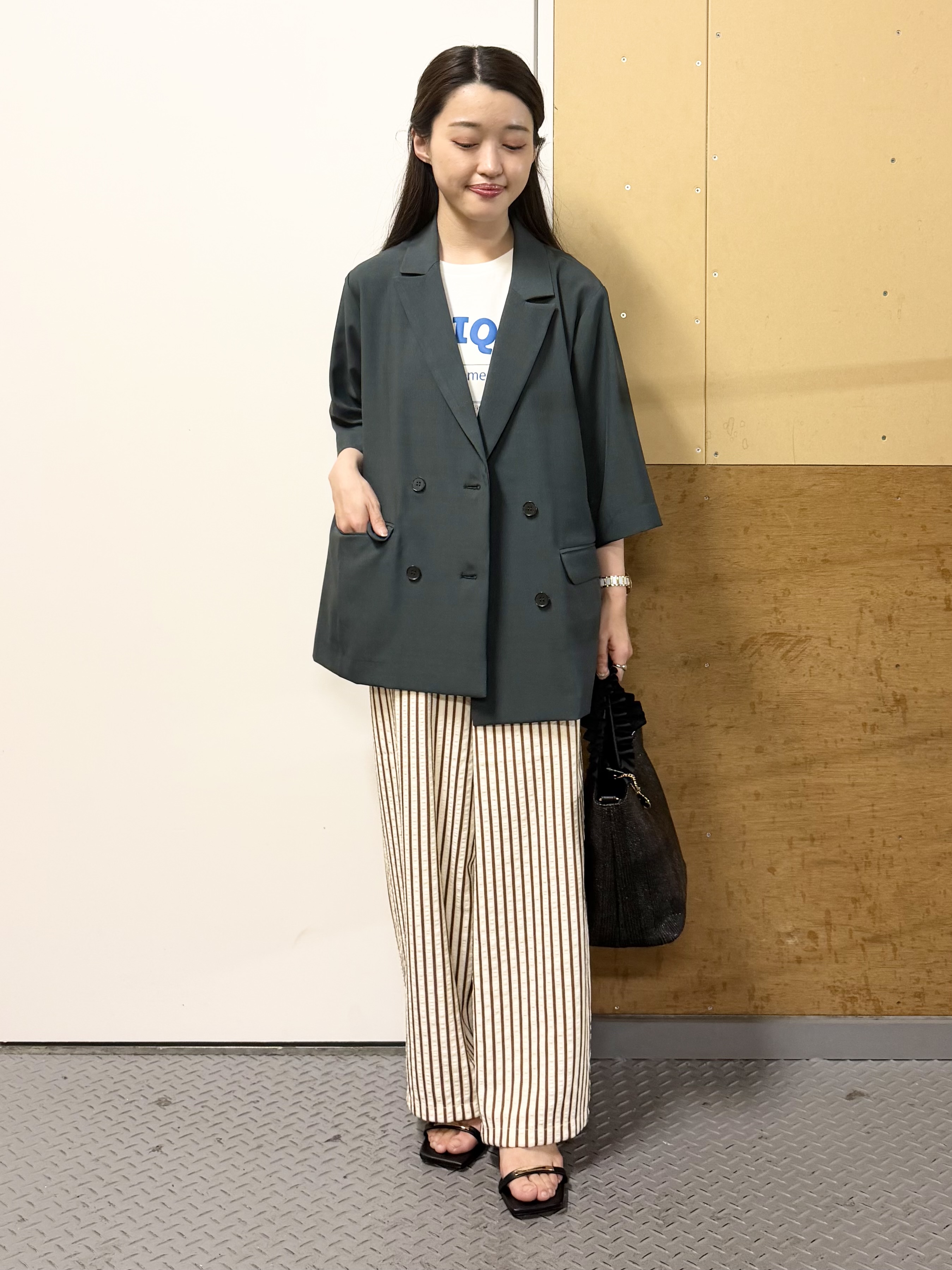 sahoさんの「THE SHOP TK｜【セットアップ可】麻調ダブルブレスト 6分袖ジャケット」を使ったコーディネート