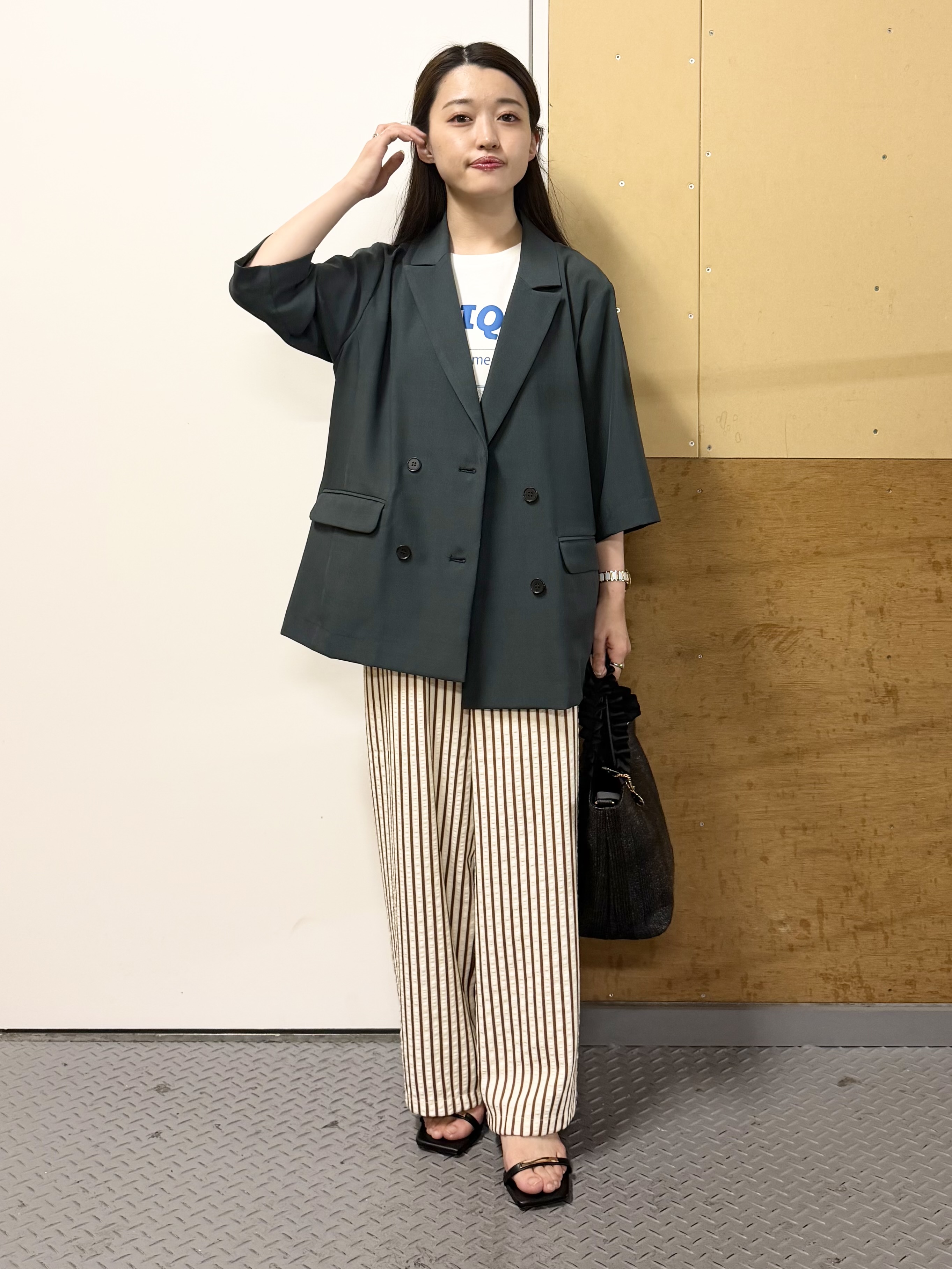 sahoさんの「THE SHOP TK｜【セットアップ可】麻調ダブルブレスト 6分袖ジャケット」を使ったコーディネート