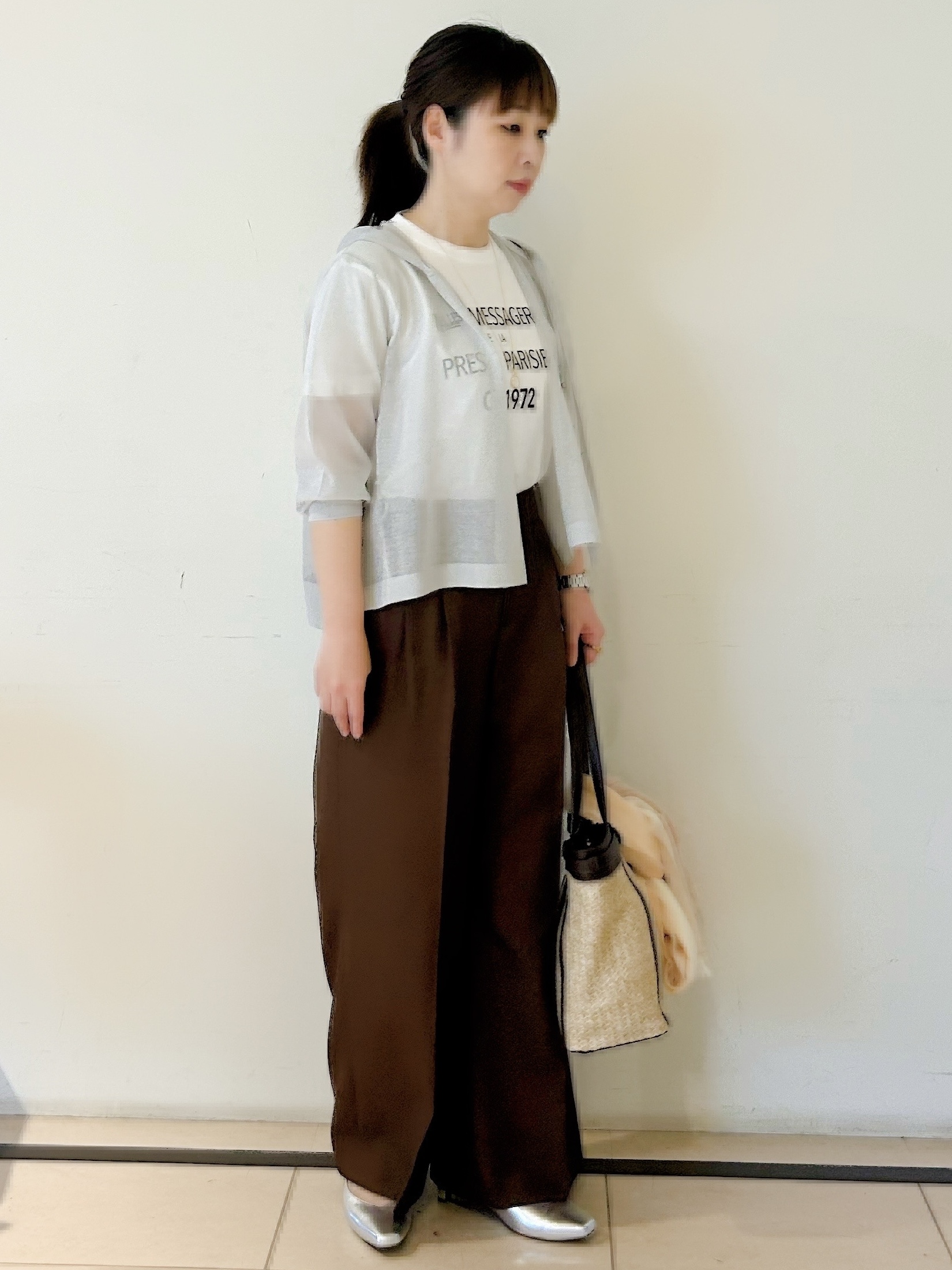 ひーさんの「Reflect｜【寒暖差対策に◎／手洗い可／旅行や通勤に】フード付きシアーカーディガン」を使ったコーディネート