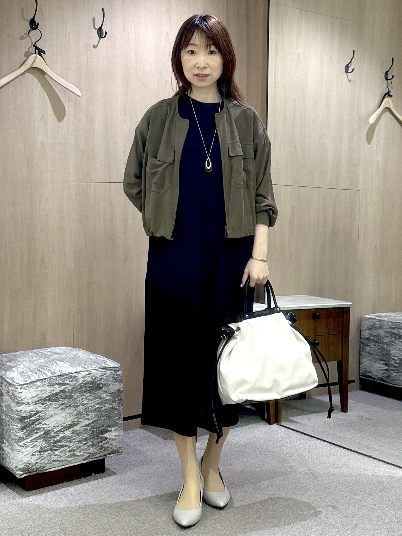 Miwaさんの「UNTITLED｜【接触冷感/UVカット/遮熱/抗菌防臭】ライトプレーティングワンピース」を使ったコーディネート