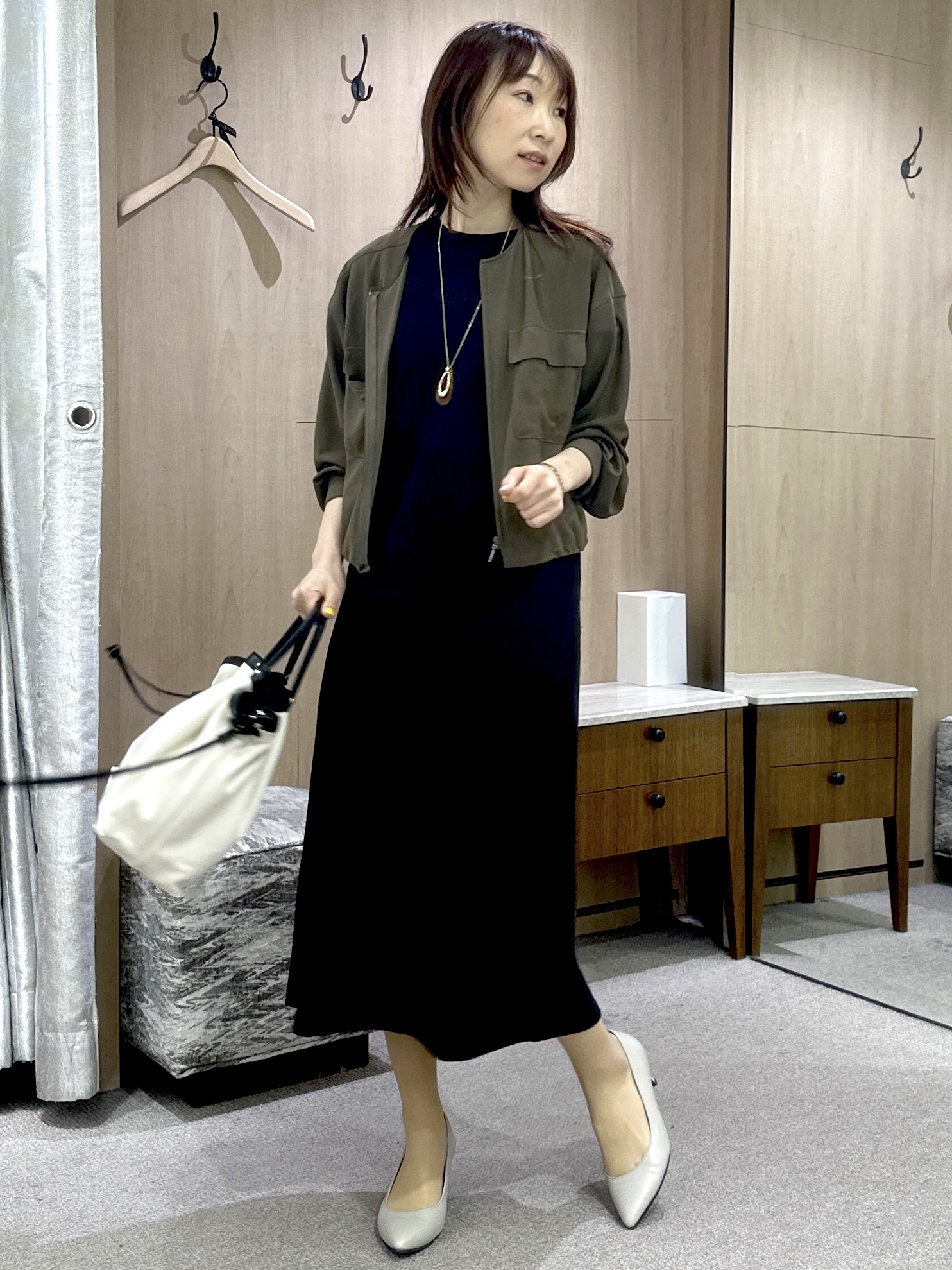 Miwaさんの「UNTITLED｜【接触冷感/UVカット/遮熱/抗菌防臭】ライトプレーティングワンピース」を使ったコーディネート