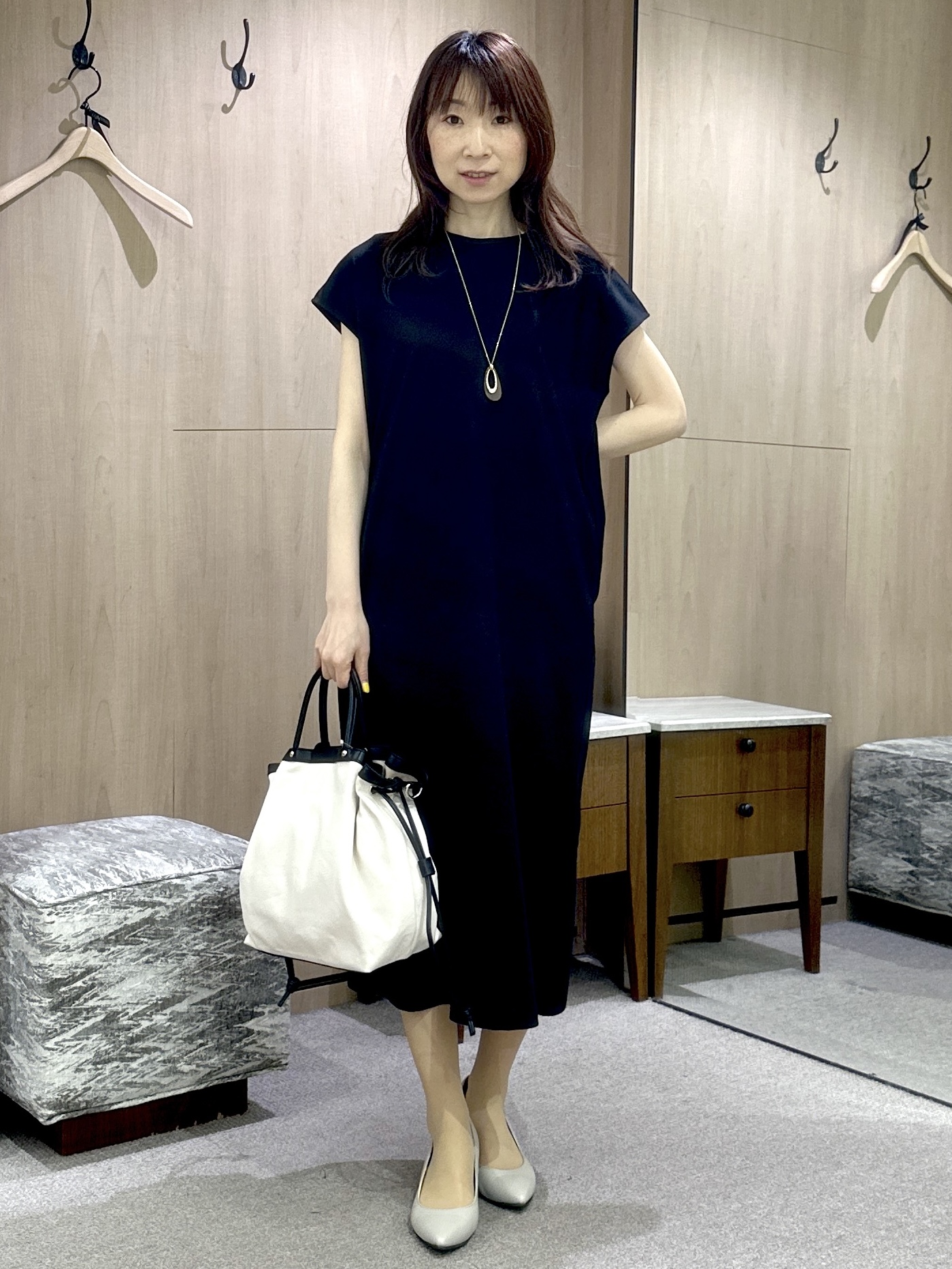 Miwaさんの「UNTITLED｜【接触冷感/UVカット/遮熱/抗菌防臭】ライトプレーティングワンピース」を使ったコーディネート