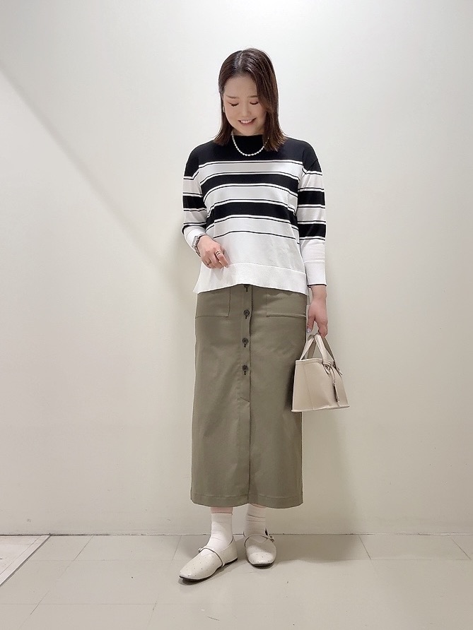 YUIさんの「UNTITLED｜【洗える/ゆったり】ボーダーボートネックニット」を使ったコーディネート